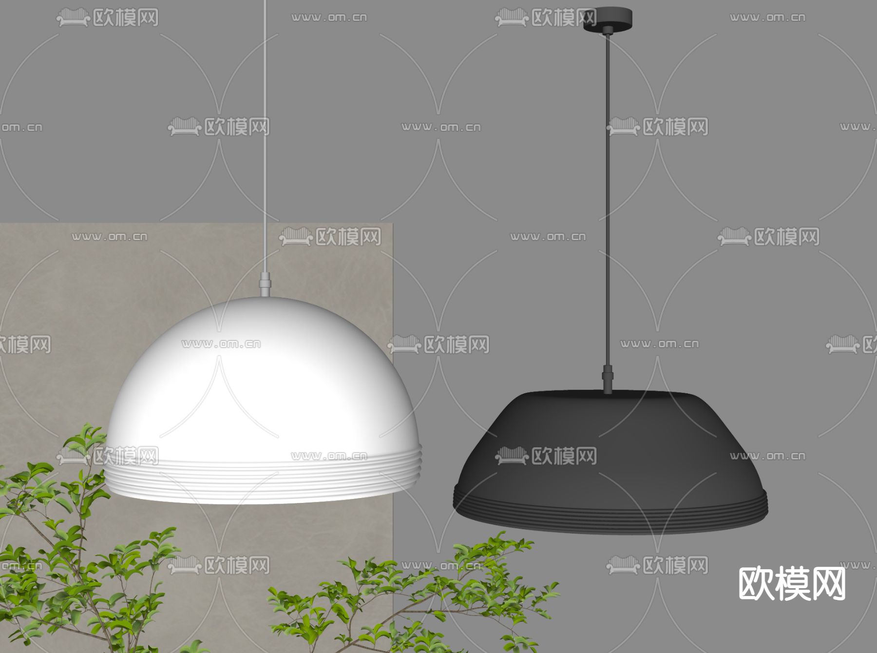 侘寂风半圆吊灯 餐厅吊灯su模型下载（渲染图2）