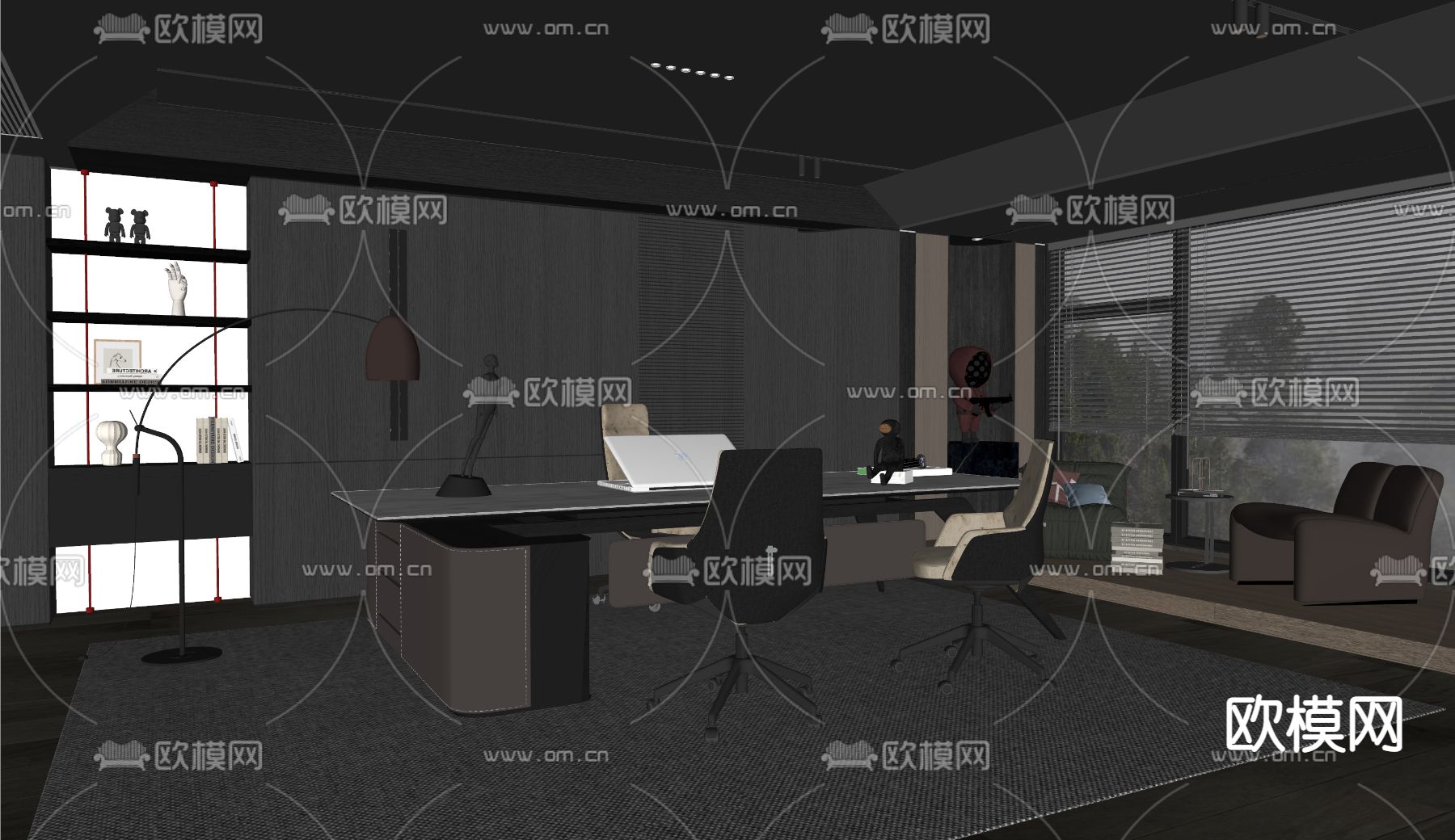 Minotti 暗黑风 总经理办公室su模型下载（渲染图2）