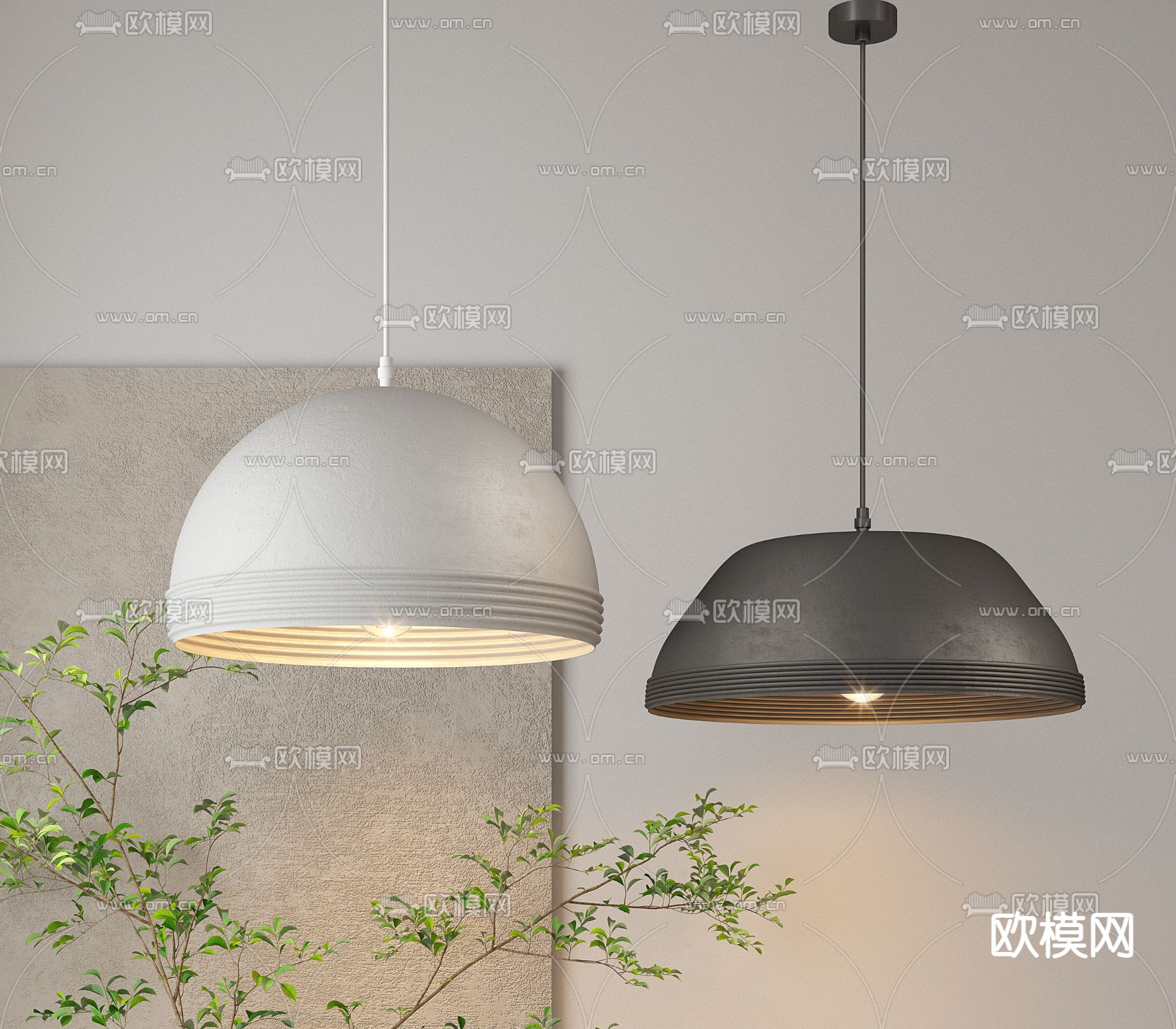 侘寂风半圆吊灯 餐厅吊灯su模型下载（渲染图1）