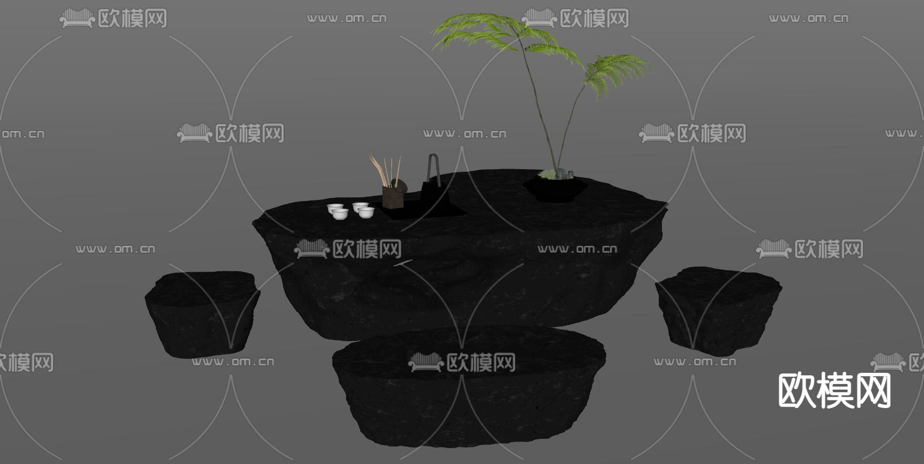 大理石茶桌椅 茶几su模型下载（渲染图2）
