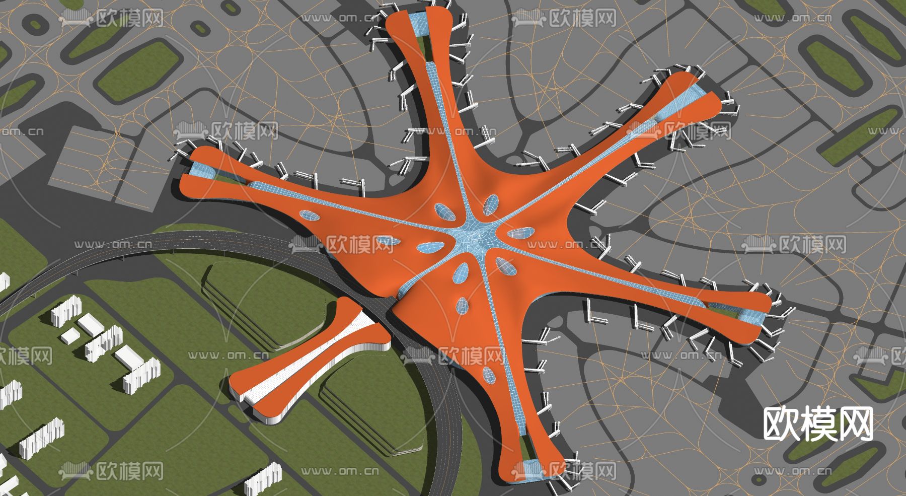 北京大兴机场鸟瞰su模型下载（渲染图2）