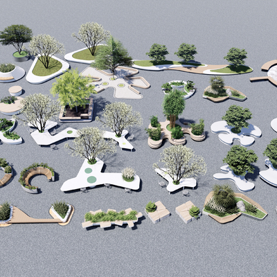  户外座椅 公共座椅 树池su模型 