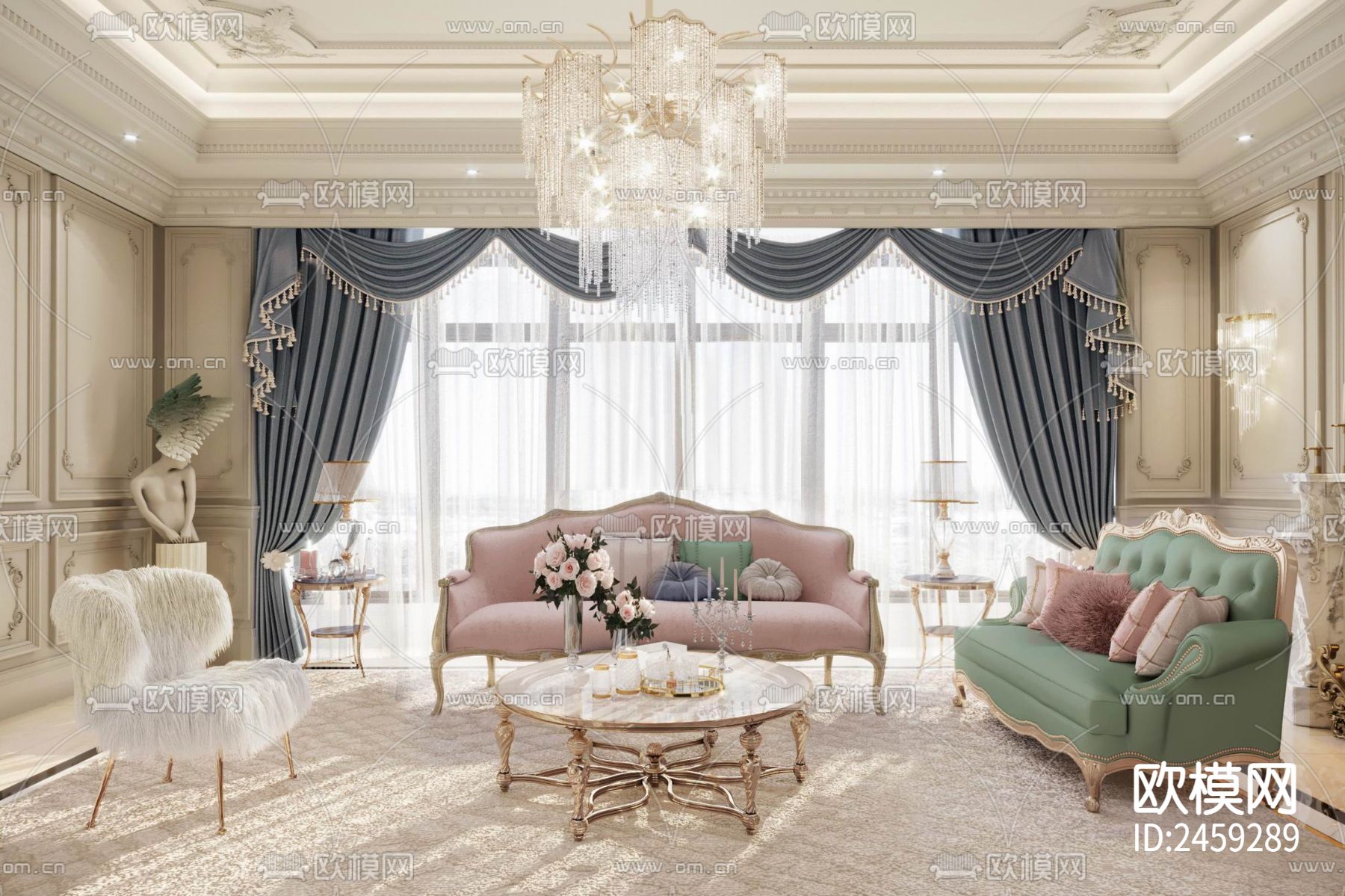 280㎡大平层私宅CAD施工图下载（渲染图1）