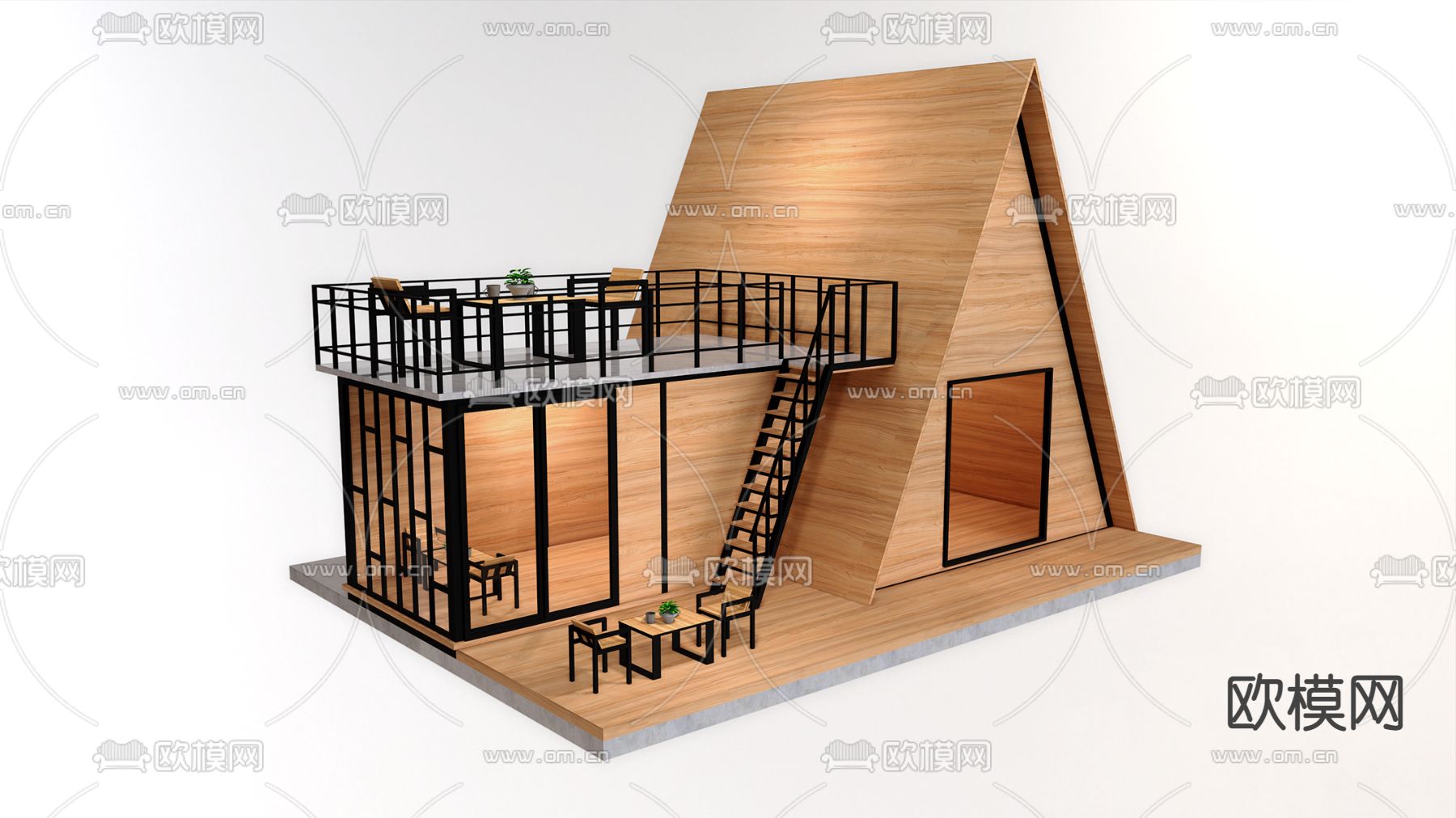 自然风木屋 民宿建筑外观su模型