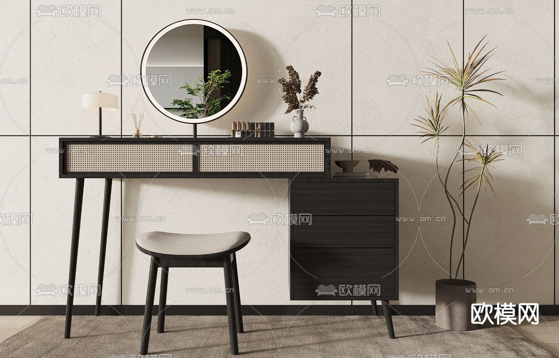 侘寂梳妆台su模型下载（渲染图1）