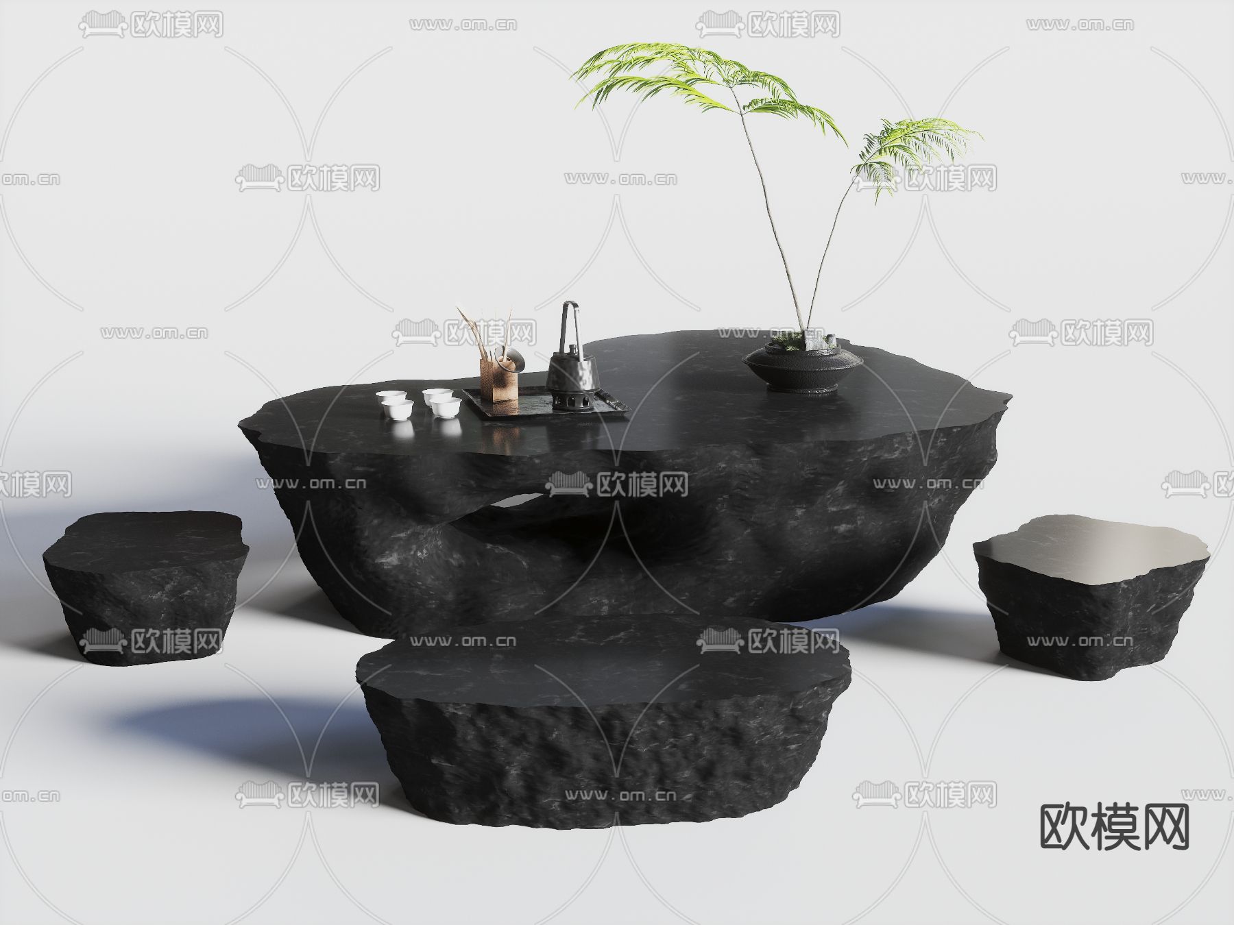 大理石茶桌椅 茶几su模型下载（渲染图1）