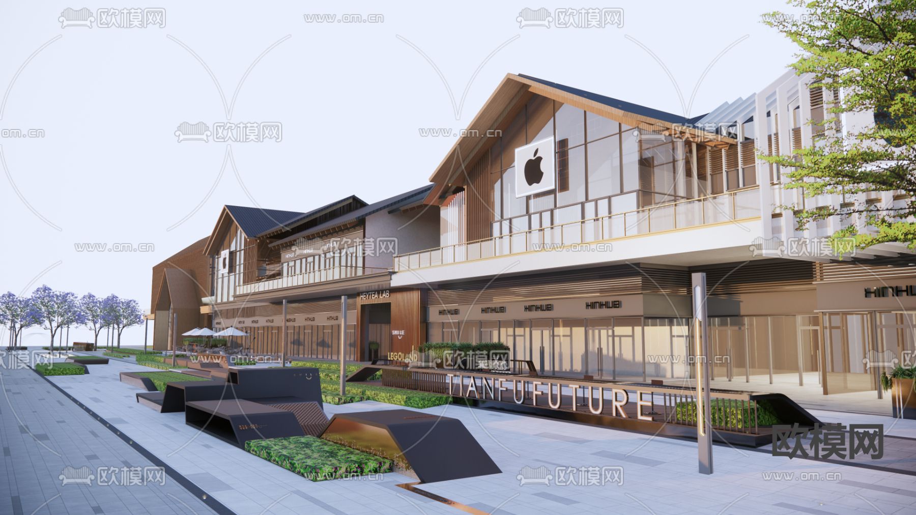 现代商业街su模型下载（渲染图1）