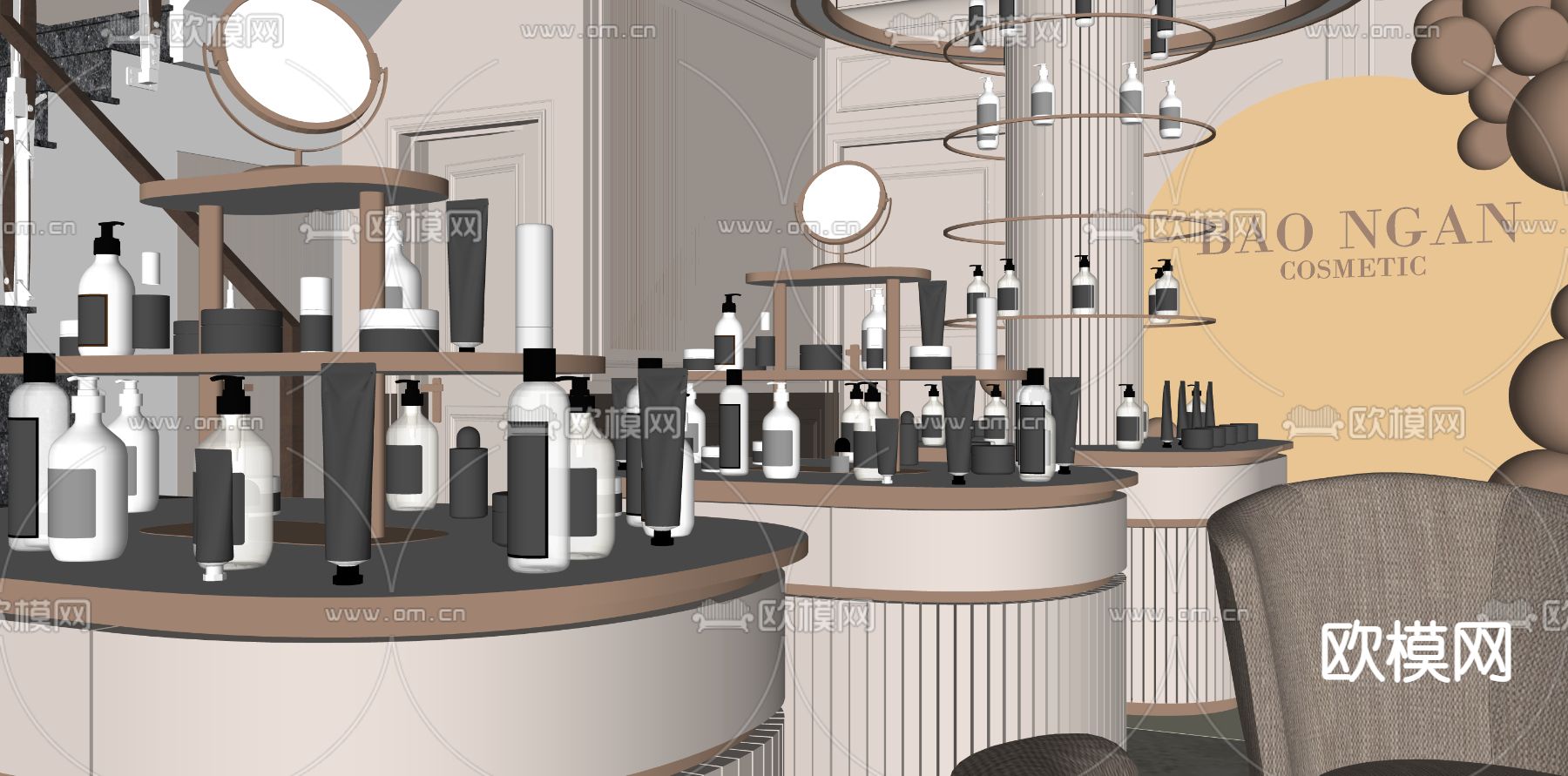轻奢美妆店 化妆店su模型下载（渲染图4）