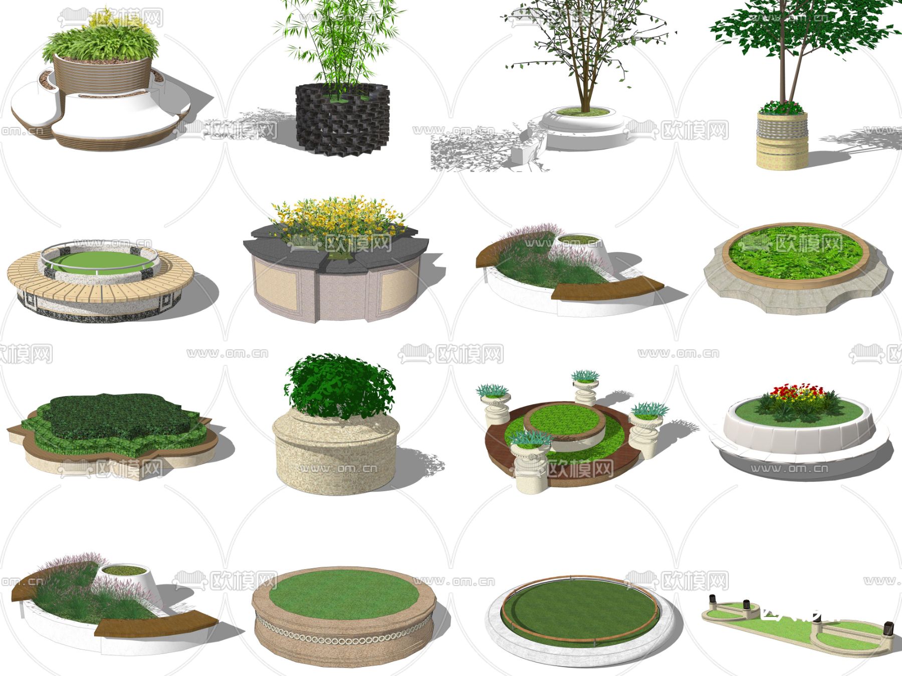 现代树池 花坛 花池su模型下载