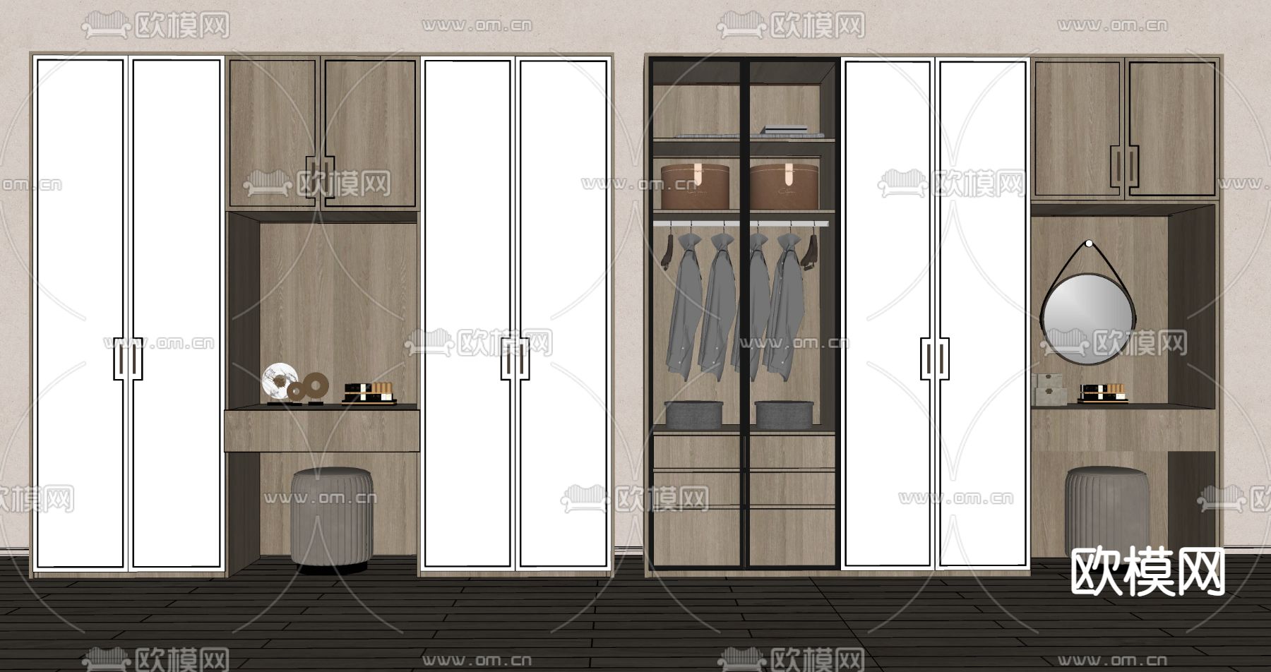 新中式衣柜su模型下载（渲染图2）