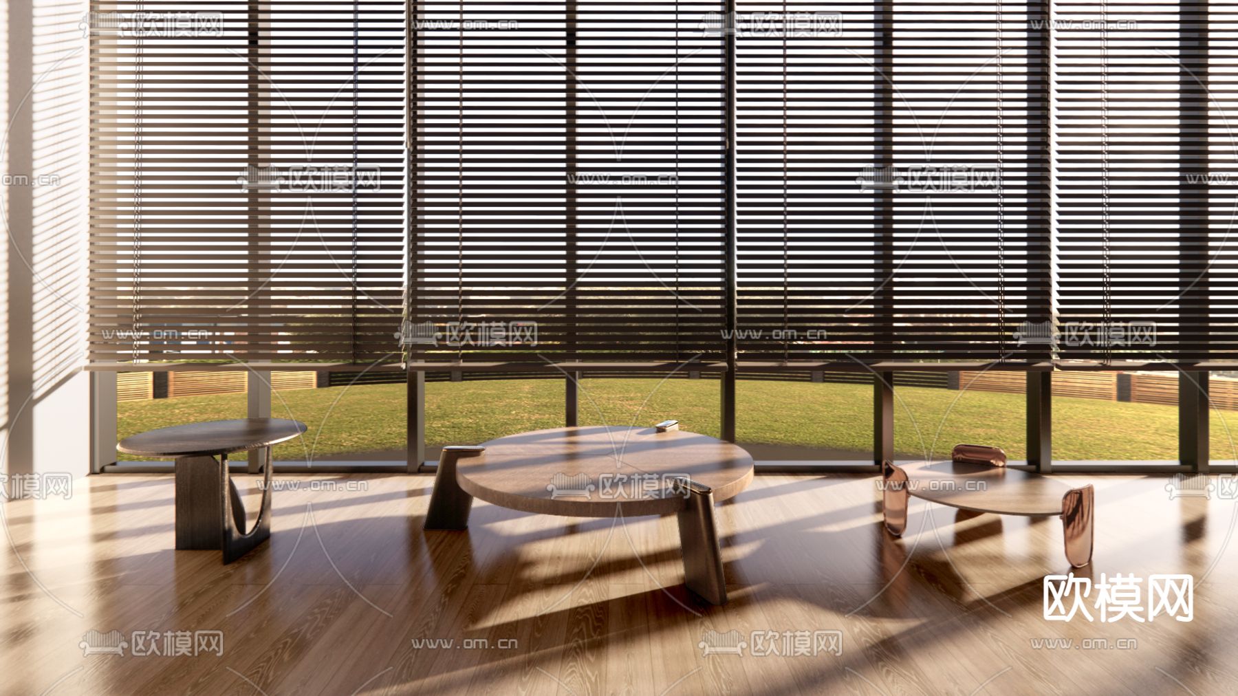 现代圆形茶几su模型下载（渲染图1）