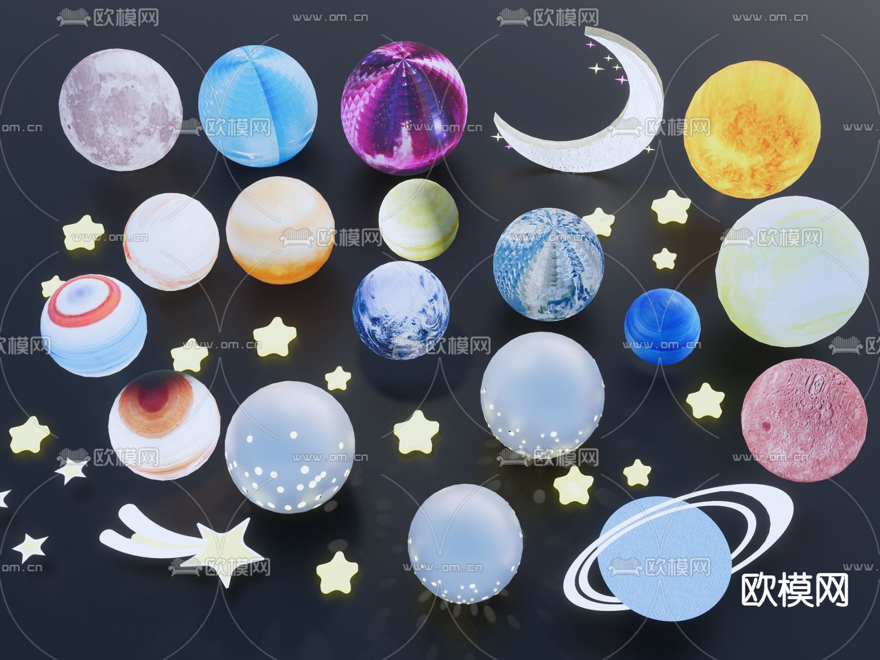 现代星球灯 月球灯 草坪灯su模型