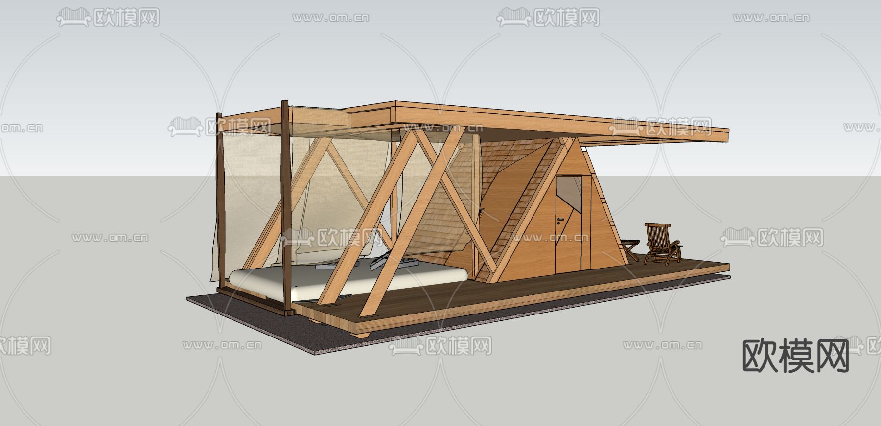 林中木屋 露营民宿建筑外观su模型下载（渲染图3）