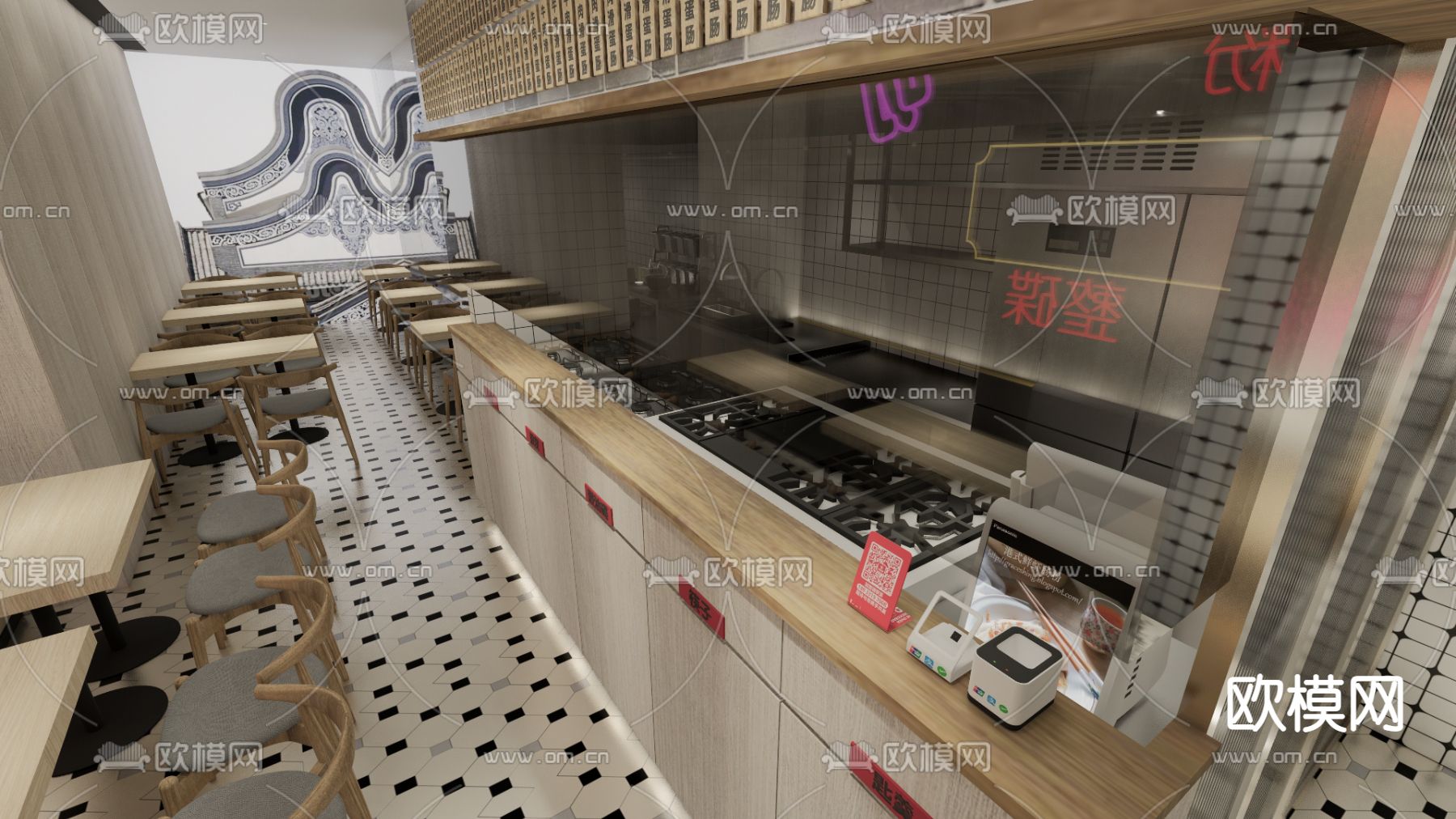 港式肠粉店su模型下载（渲染图4）