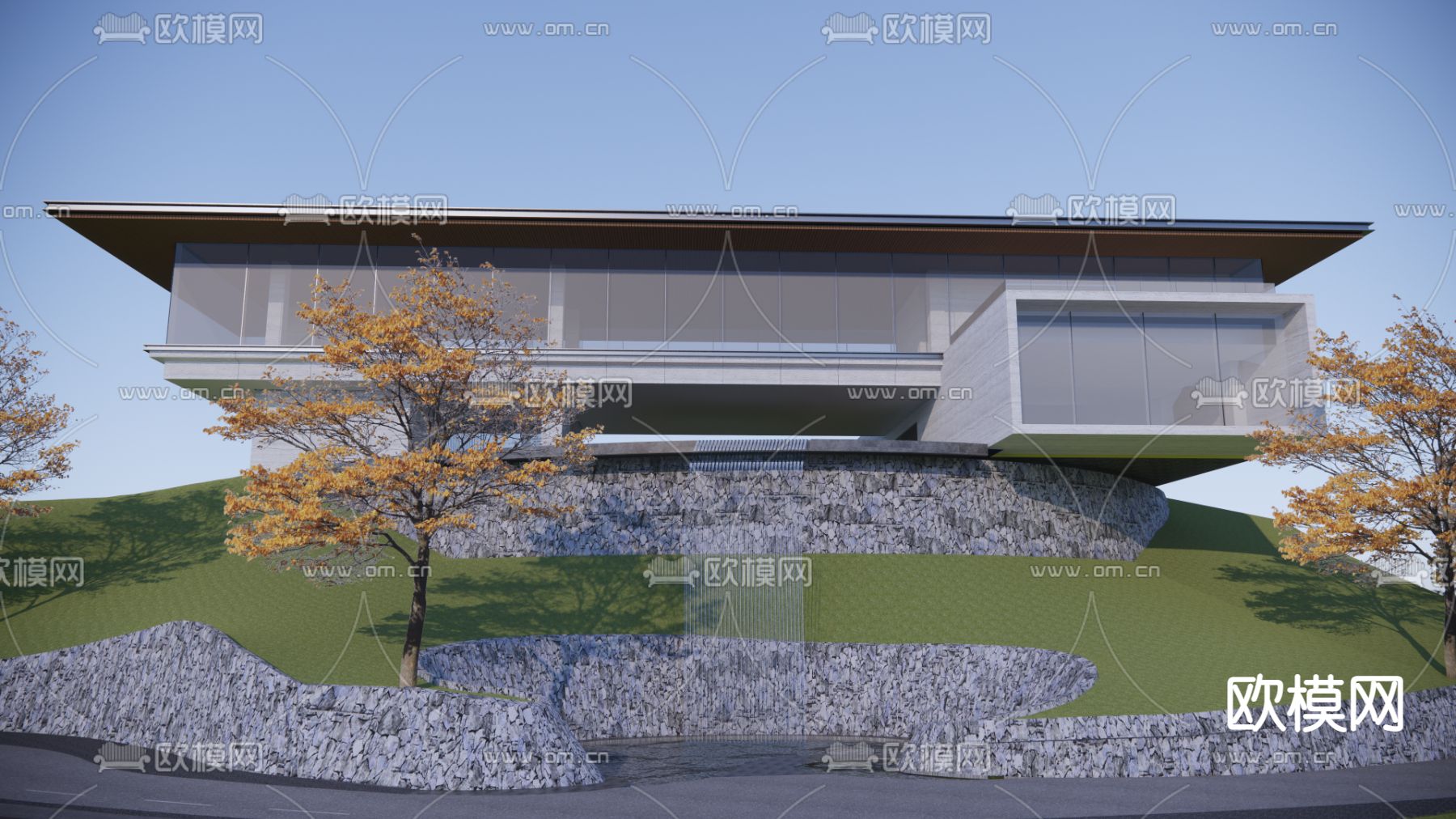 现代示范区 跌瀑 园林景观su模型下载（渲染图1）