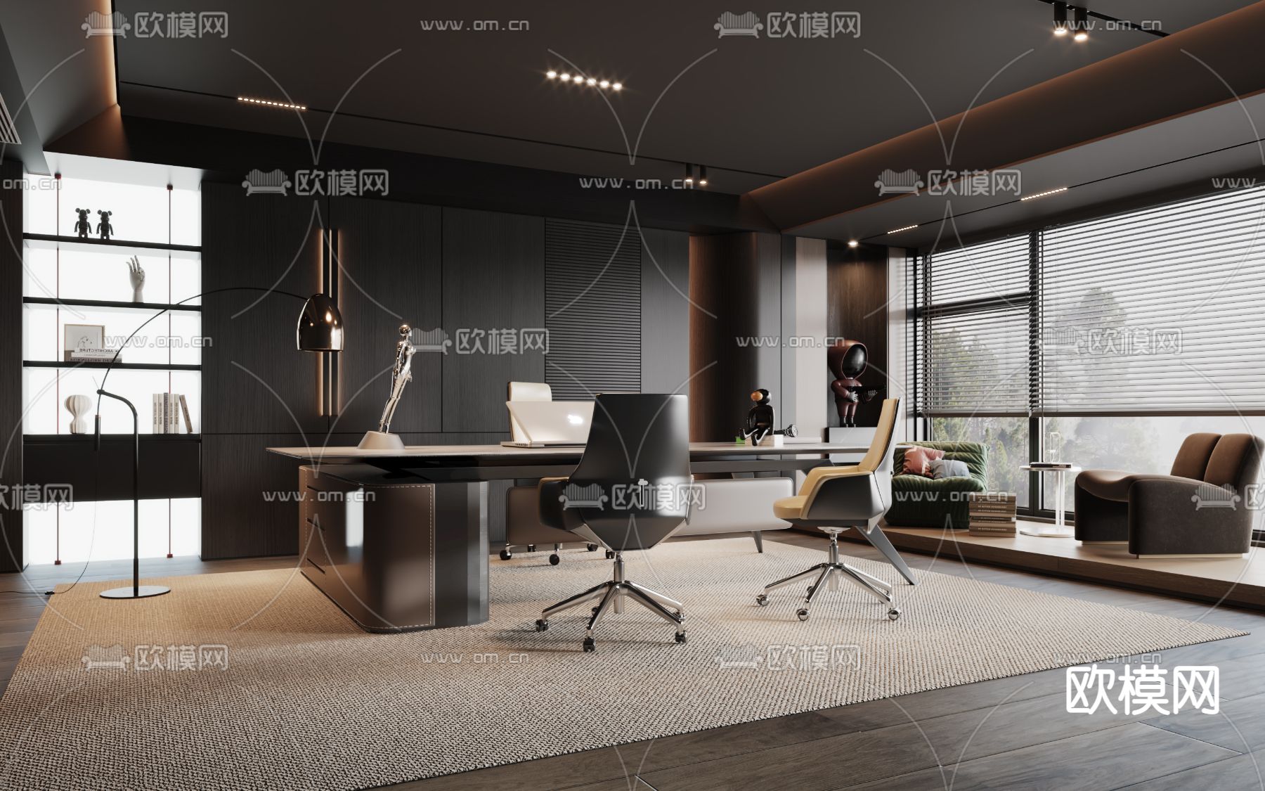 Minotti 暗黑风 总经理办公室su模型下载（渲染图1）
