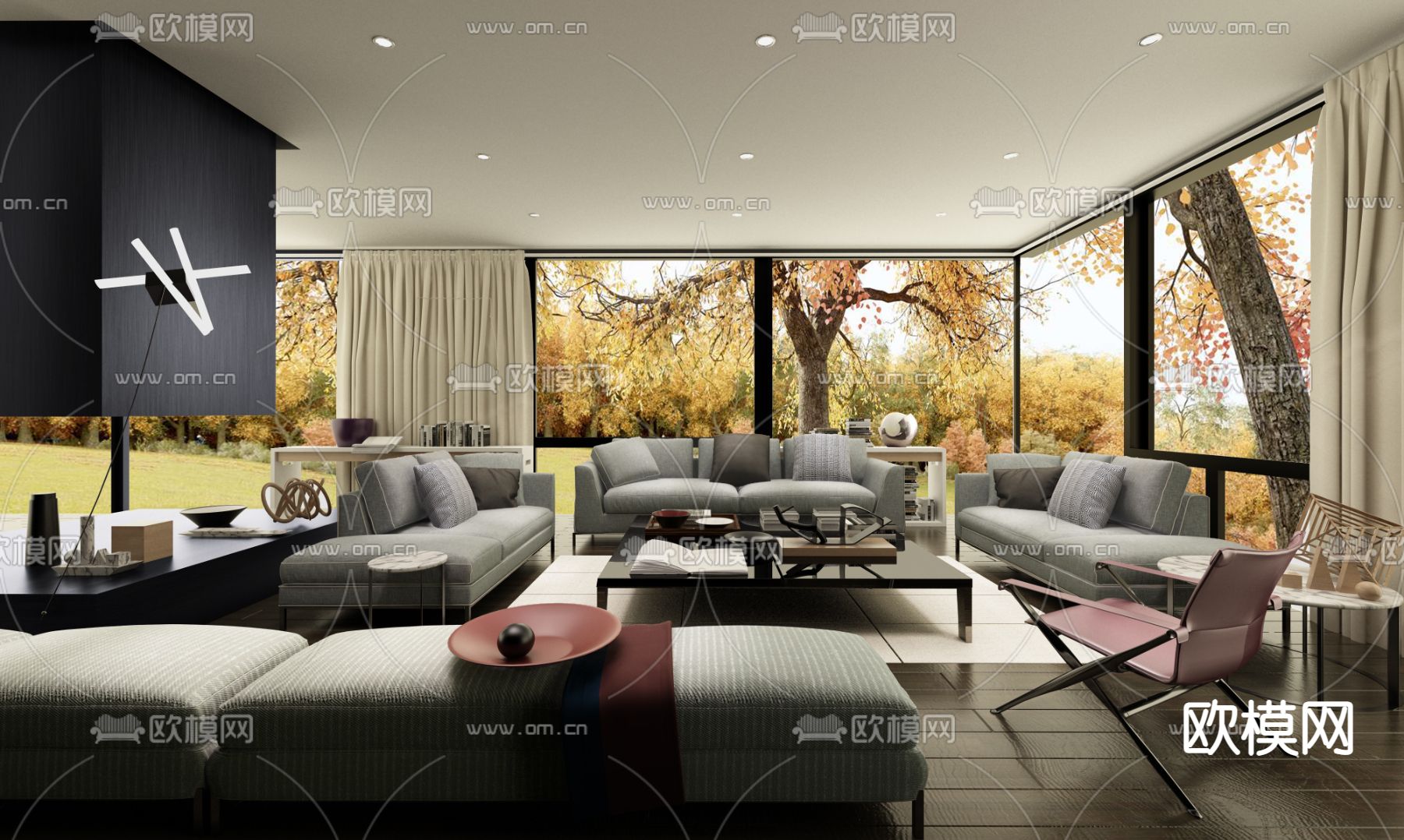 意大利B&BItalia品牌 现代客厅沙发组合su模型下载