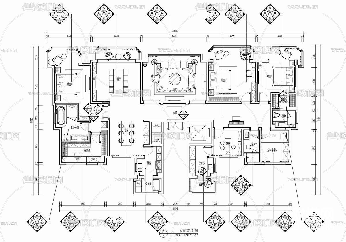280㎡大平层私宅CAD施工图下载（渲染图6）