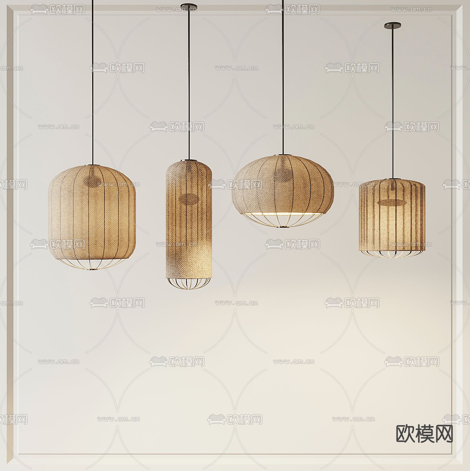 侘寂灯笼吊灯3d模型下载