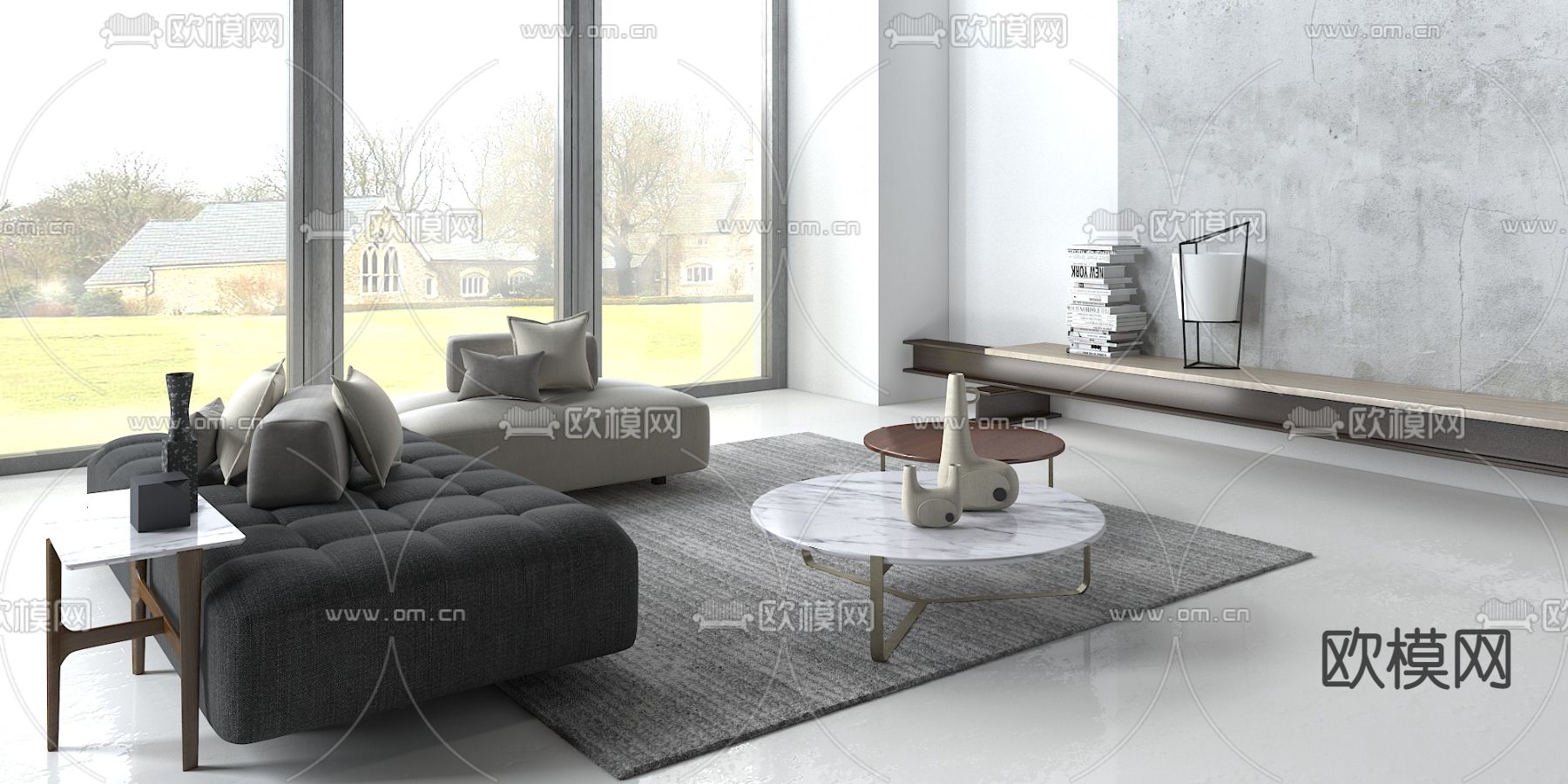 意大利FLOU品牌 现代布艺转角沙发组合su模型下载