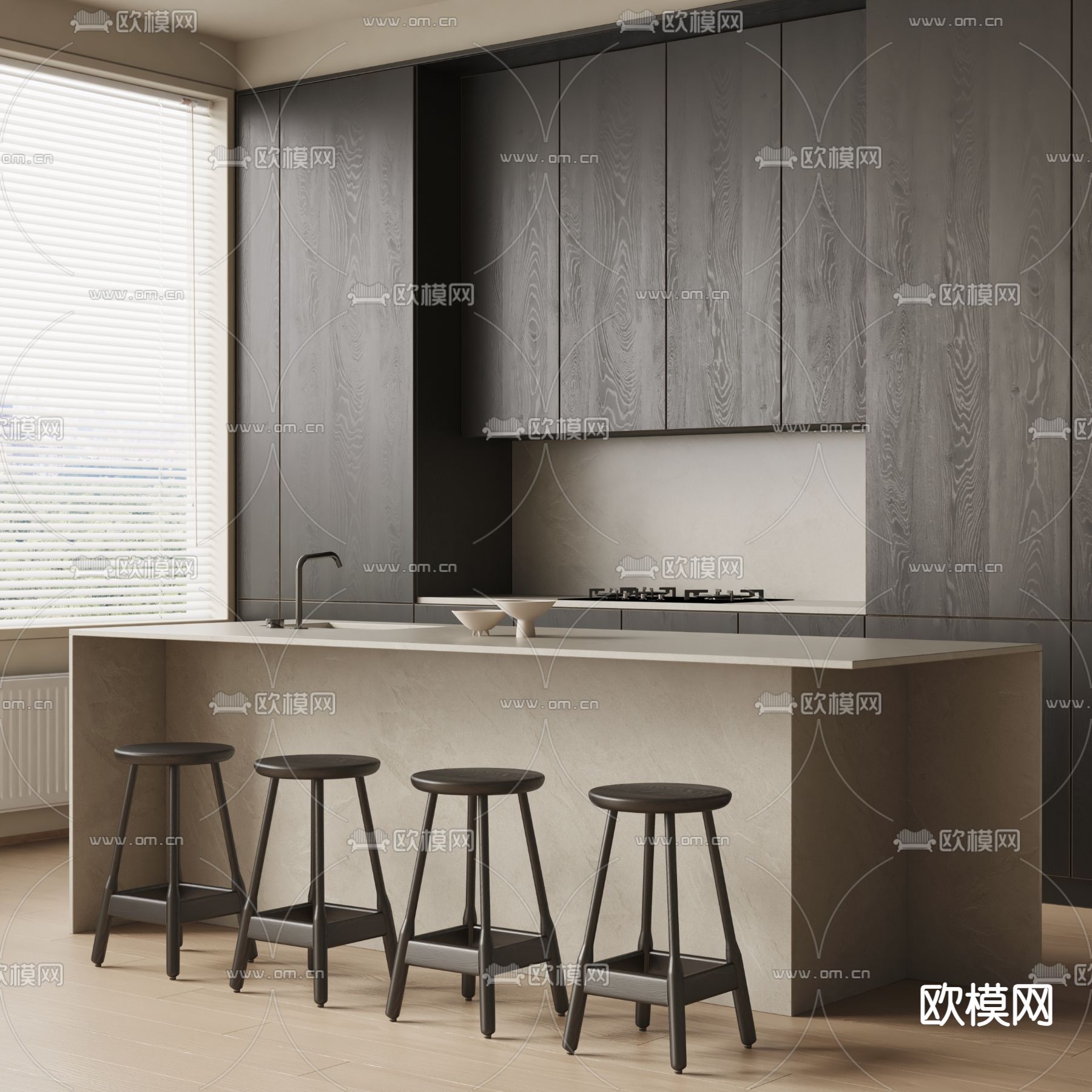 现代吧台 吧椅3d模型
