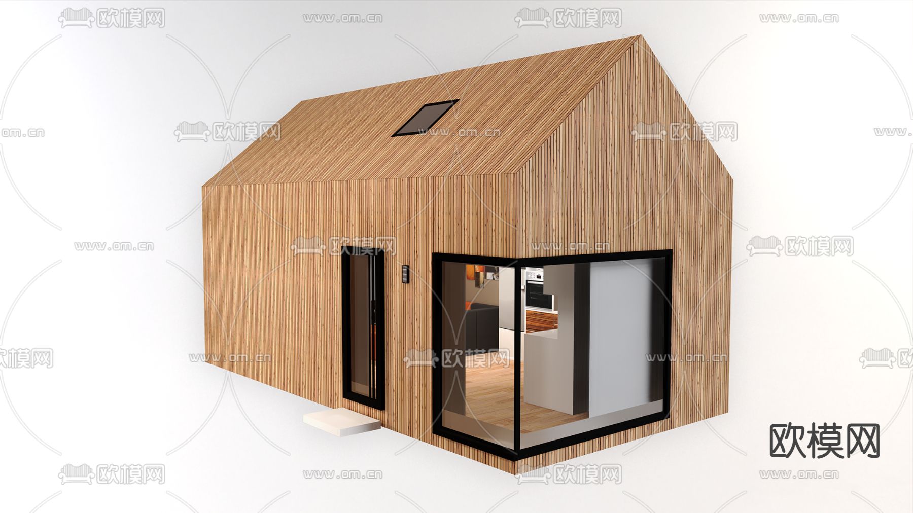 小木屋 民宿建筑外观su模型下载（渲染图2）