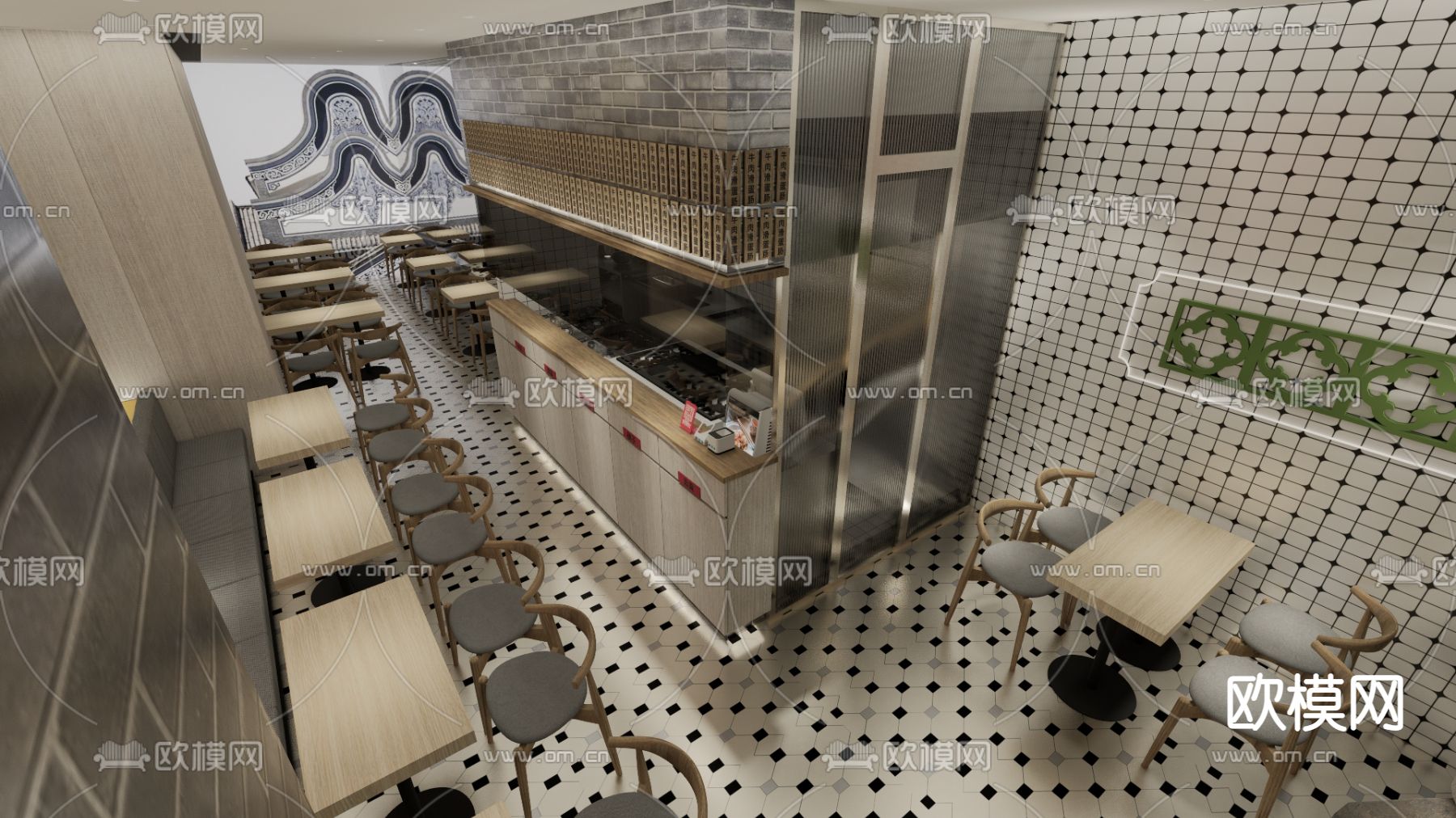 港式肠粉店su模型下载（渲染图2）