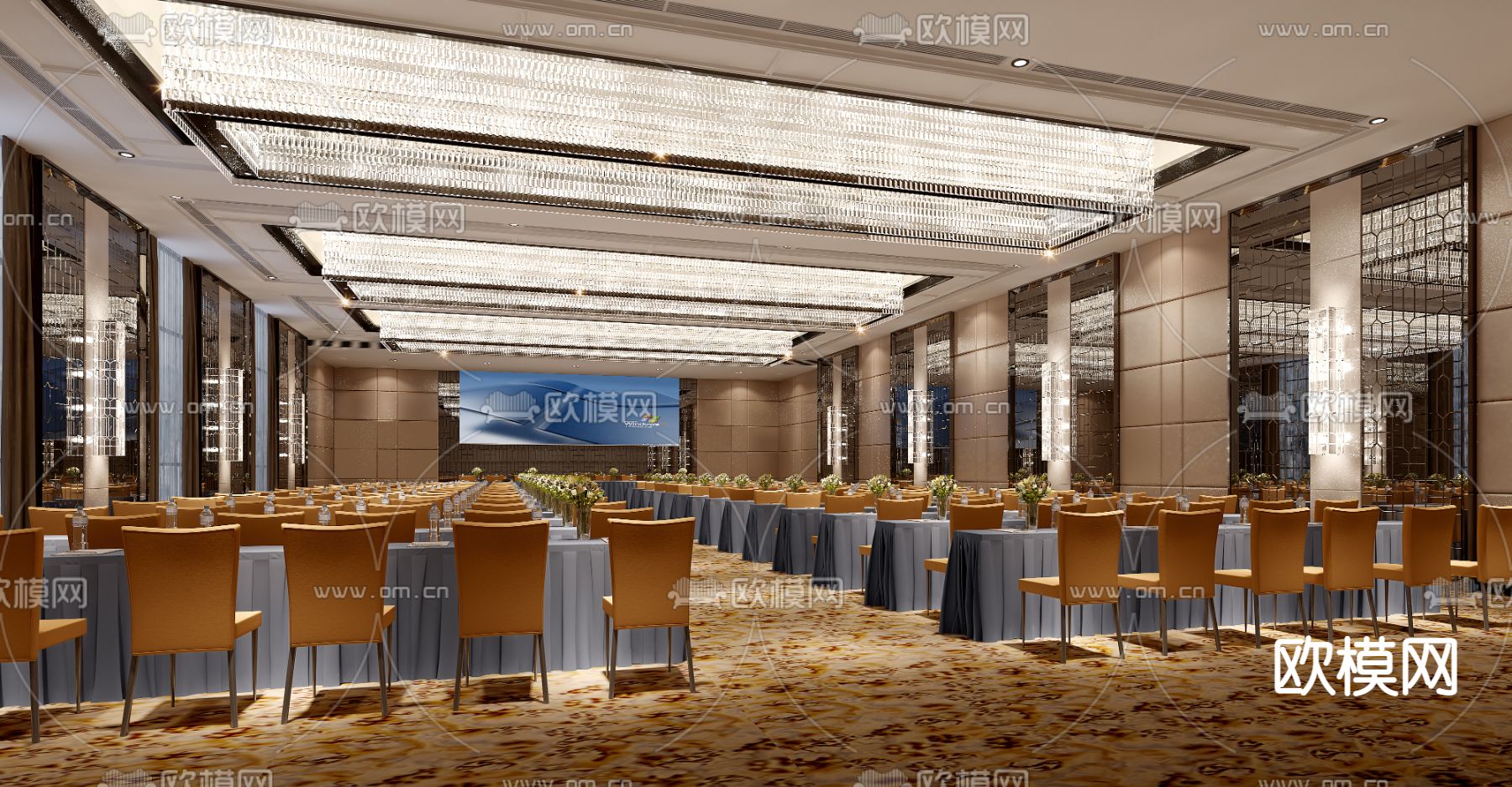 轻奢酒店报告厅 会议室su模型下载（渲染图1）