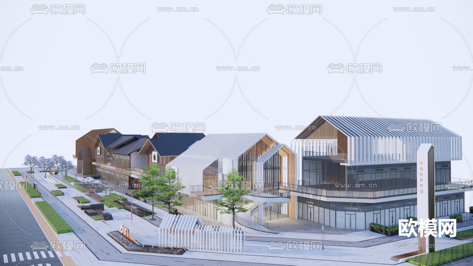 现代商业街su模型下载（渲染图4）