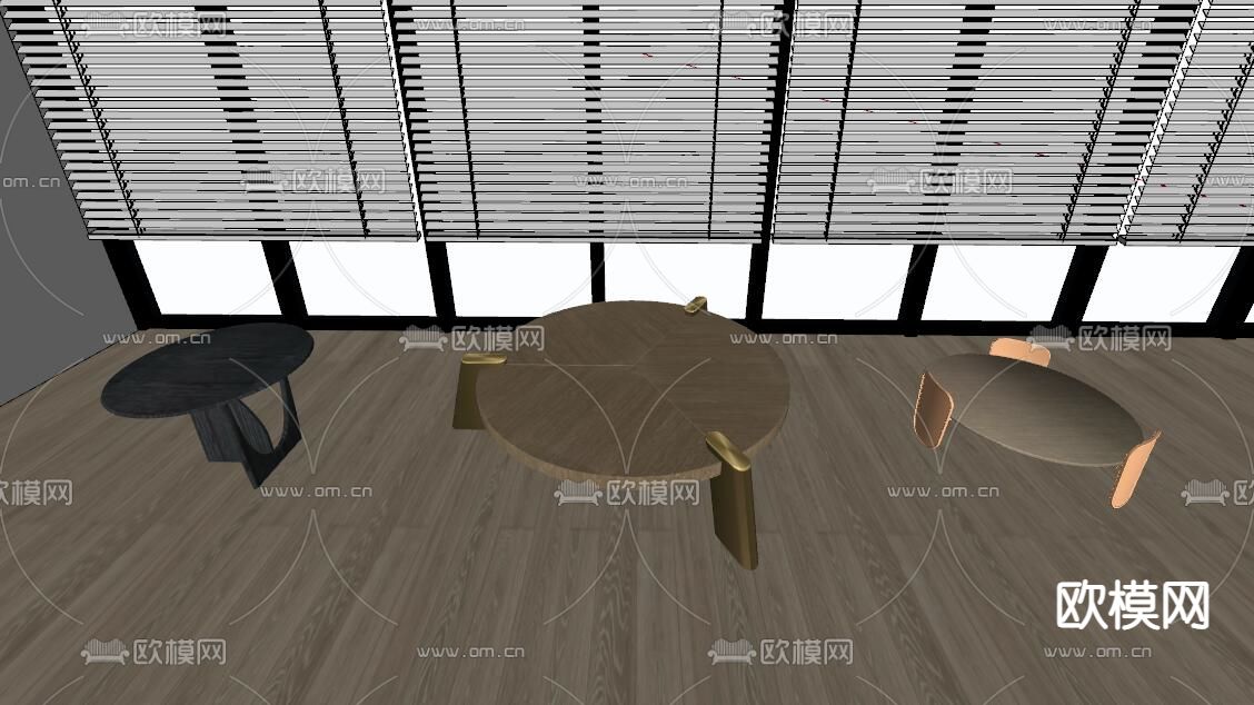 现代圆形茶几su模型下载（渲染图2）