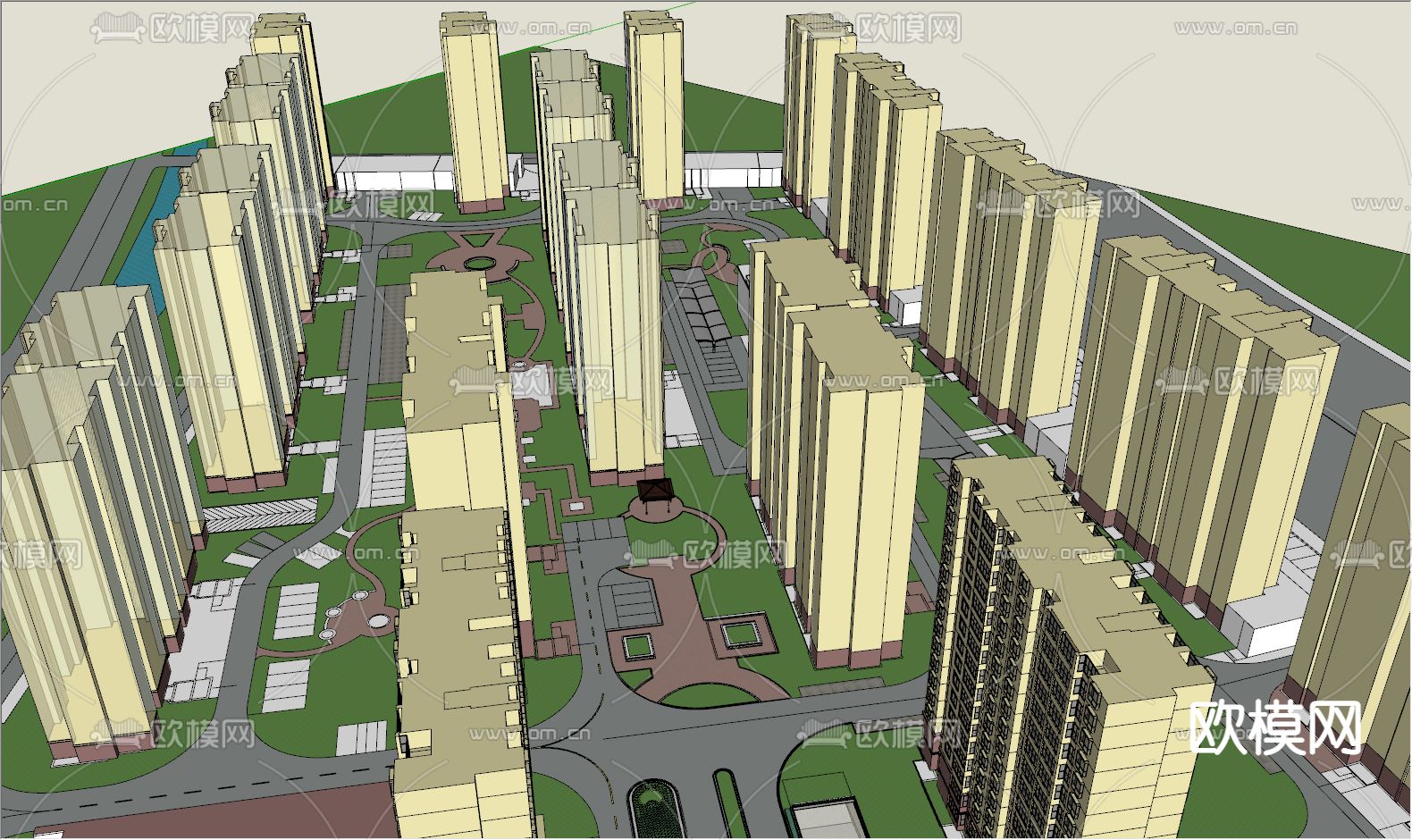 新中式村史馆 社区广场su模型下载（渲染图9）