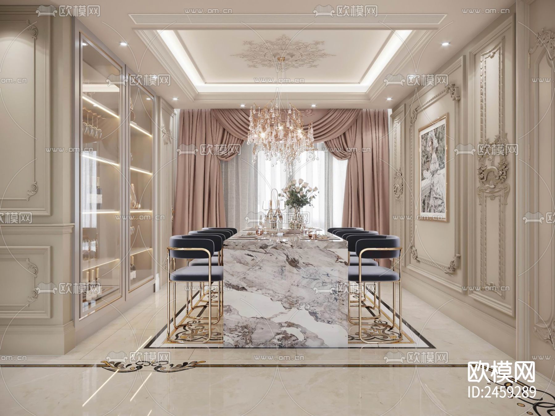 280㎡大平层私宅CAD施工图下载（渲染图3）