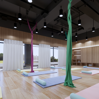  现代健身房 瑜伽室su模型 