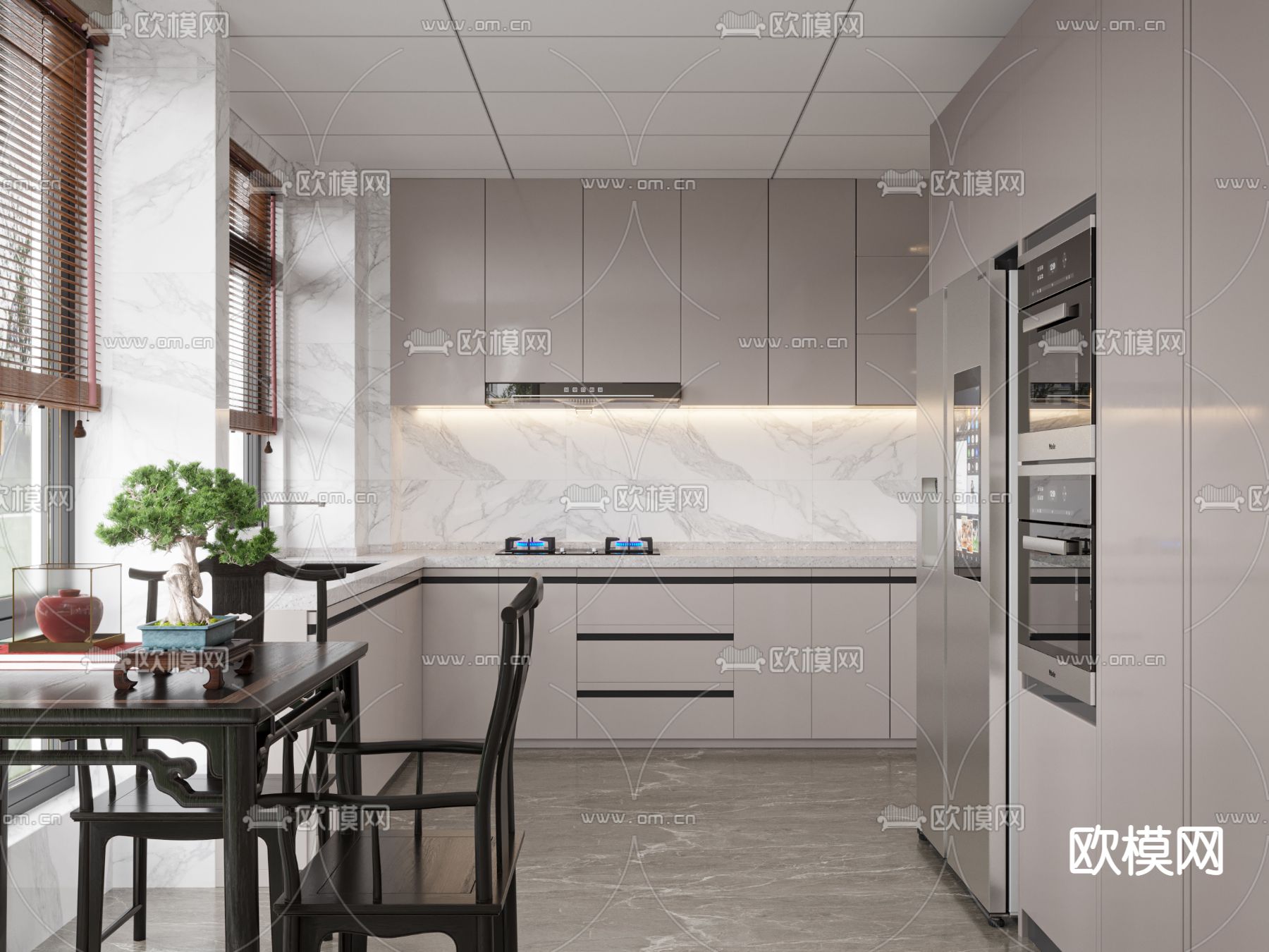 中式厨房 橱柜3d模型下载