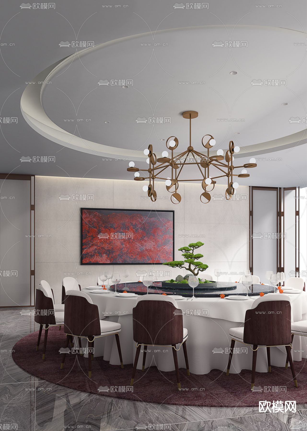 牧笛设计 新中式餐厅包间su模型下载