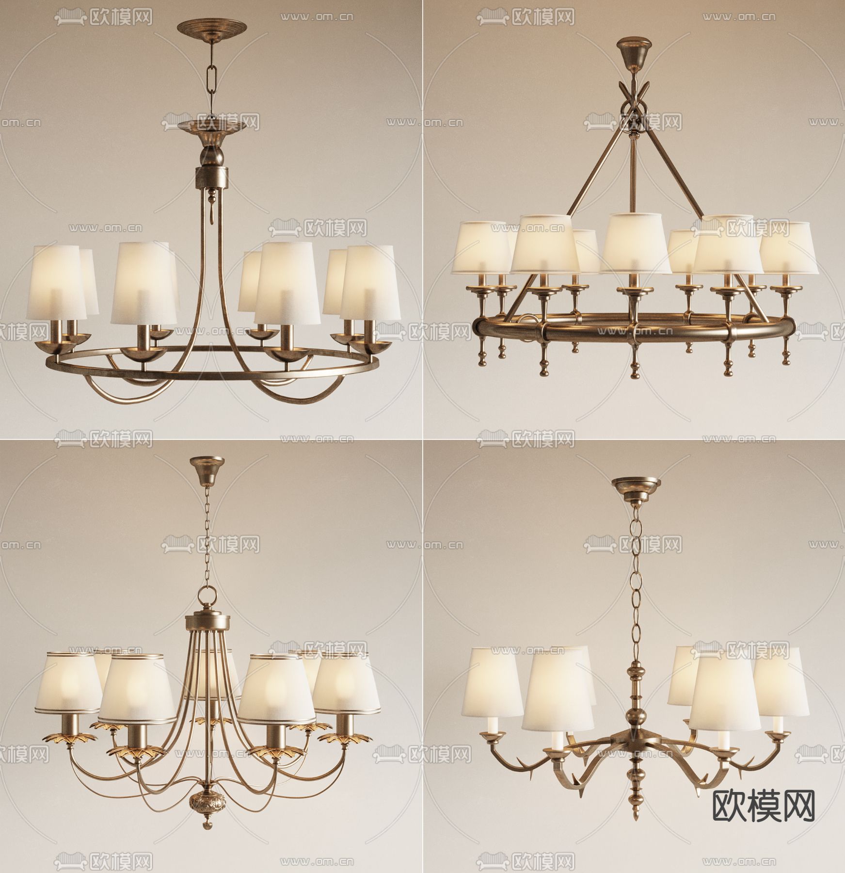 美式环形吊灯 多头吊灯su模型下载（渲染图1）