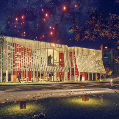  白鹭书屋 图书馆外观su模型 