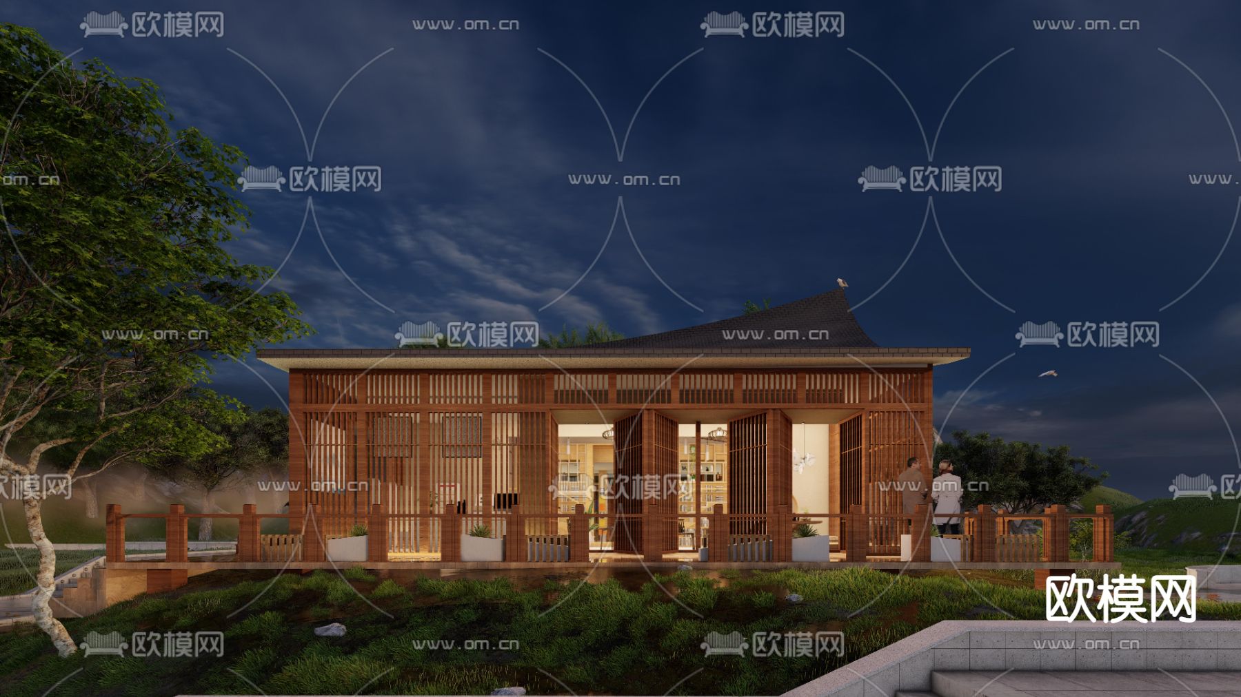 新中式图书馆su模型