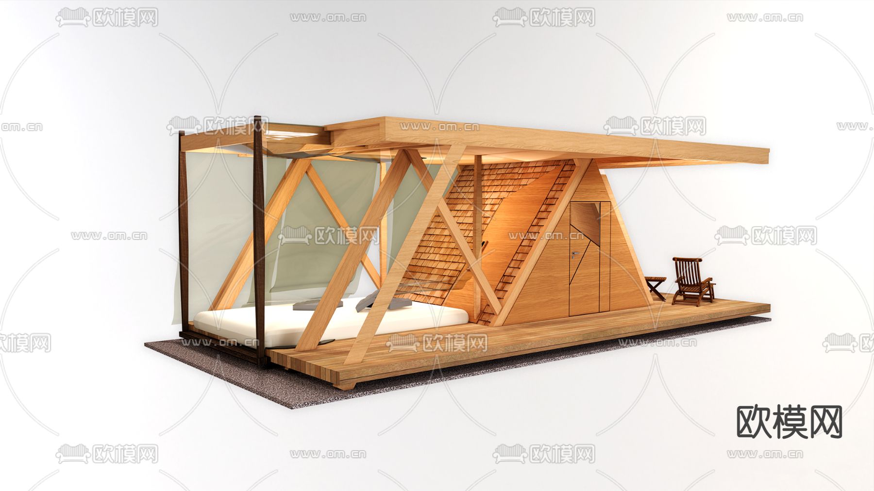 林中木屋 露营民宿建筑外观su模型下载（渲染图1）