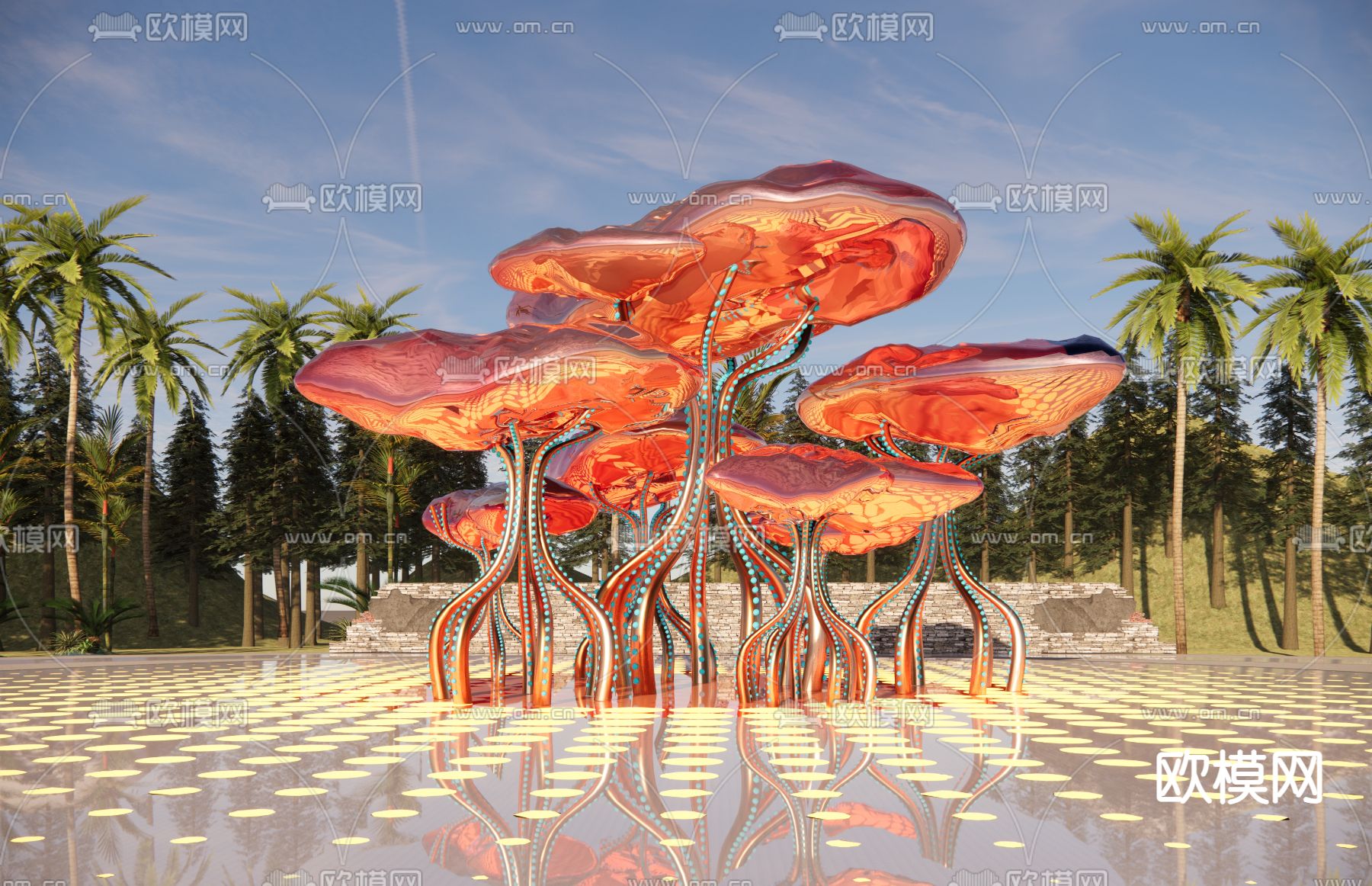 水母雕塑 广场小品su模型下载_ID12282753_sketchup模型下载-欧模网
