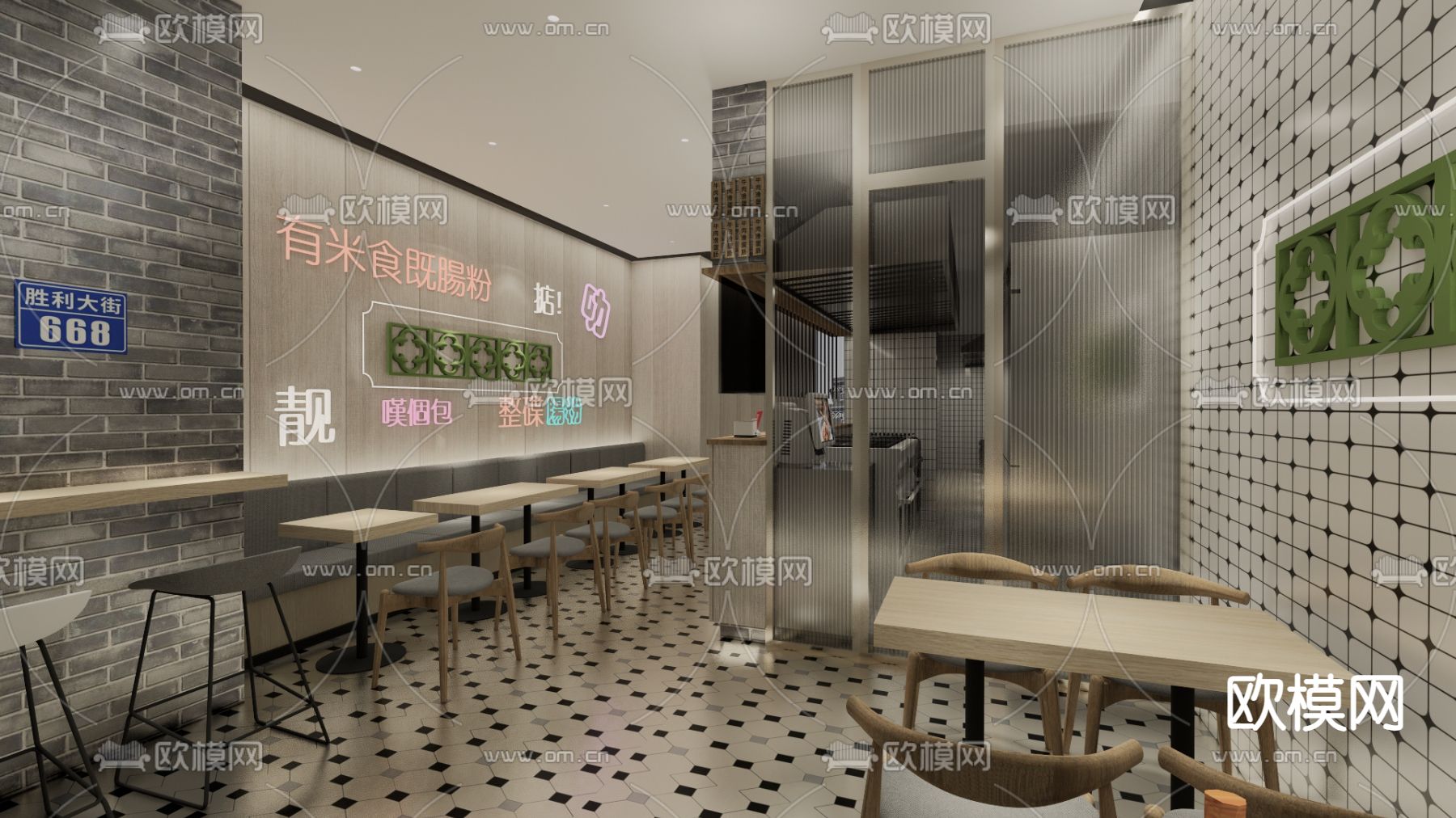 港式肠粉店su模型下载（渲染图3）