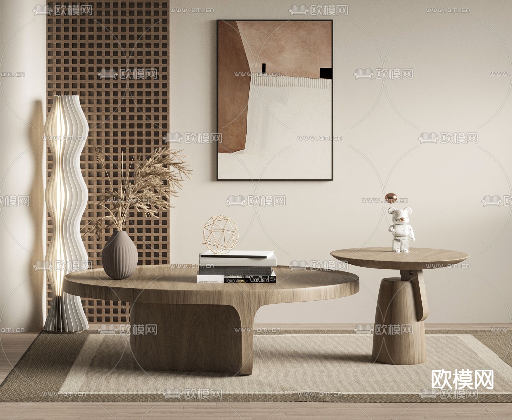 侘寂风子母茶几3d模型下载