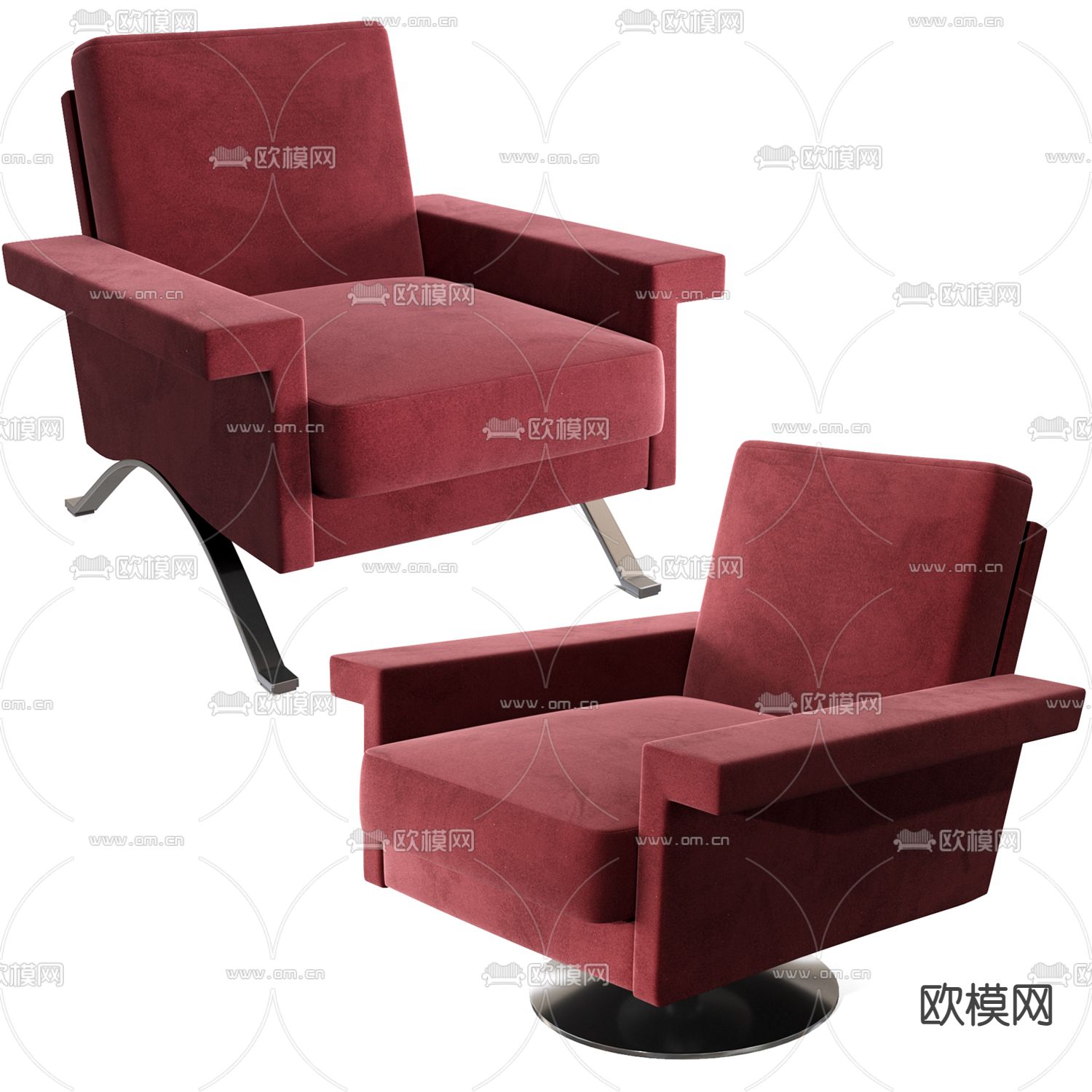 Cassina 红色单人沙发3d模型下载（渲染图1）