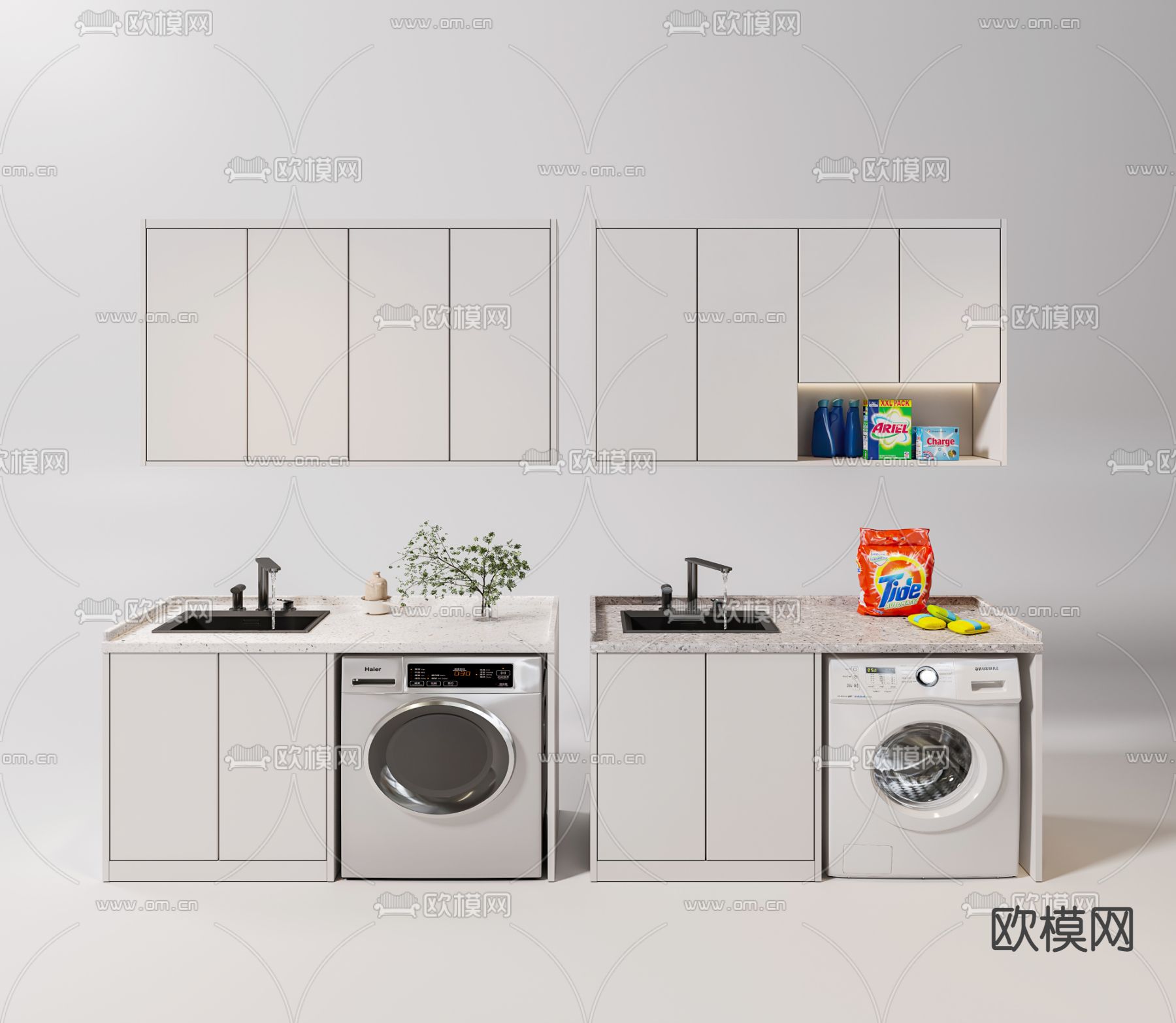 奶油风阳台柜 洗衣柜su模型下载（渲染图1）