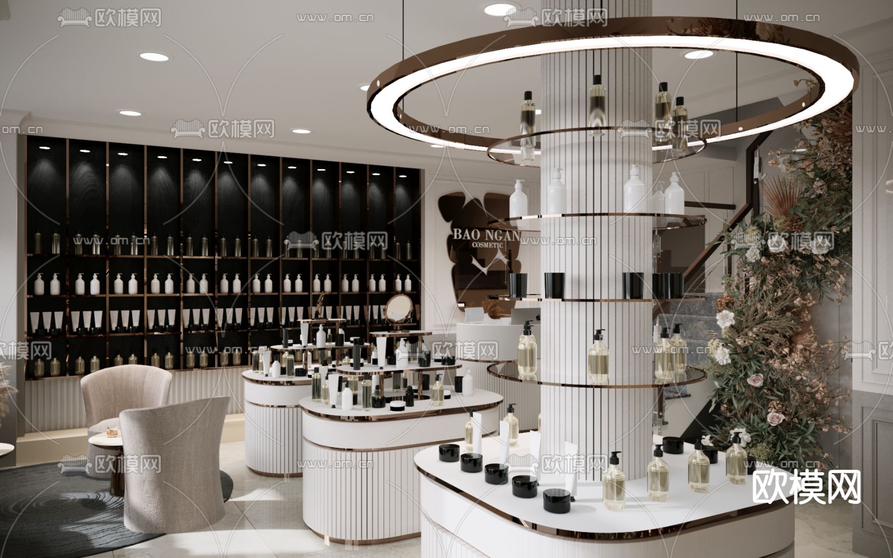 轻奢美妆店 化妆店su模型下载（渲染图3）