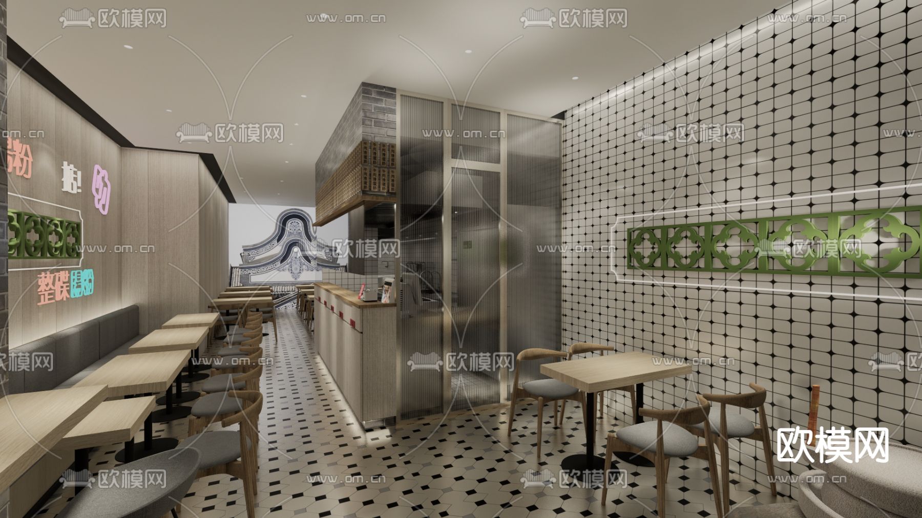 港式肠粉店su模型下载（渲染图1）