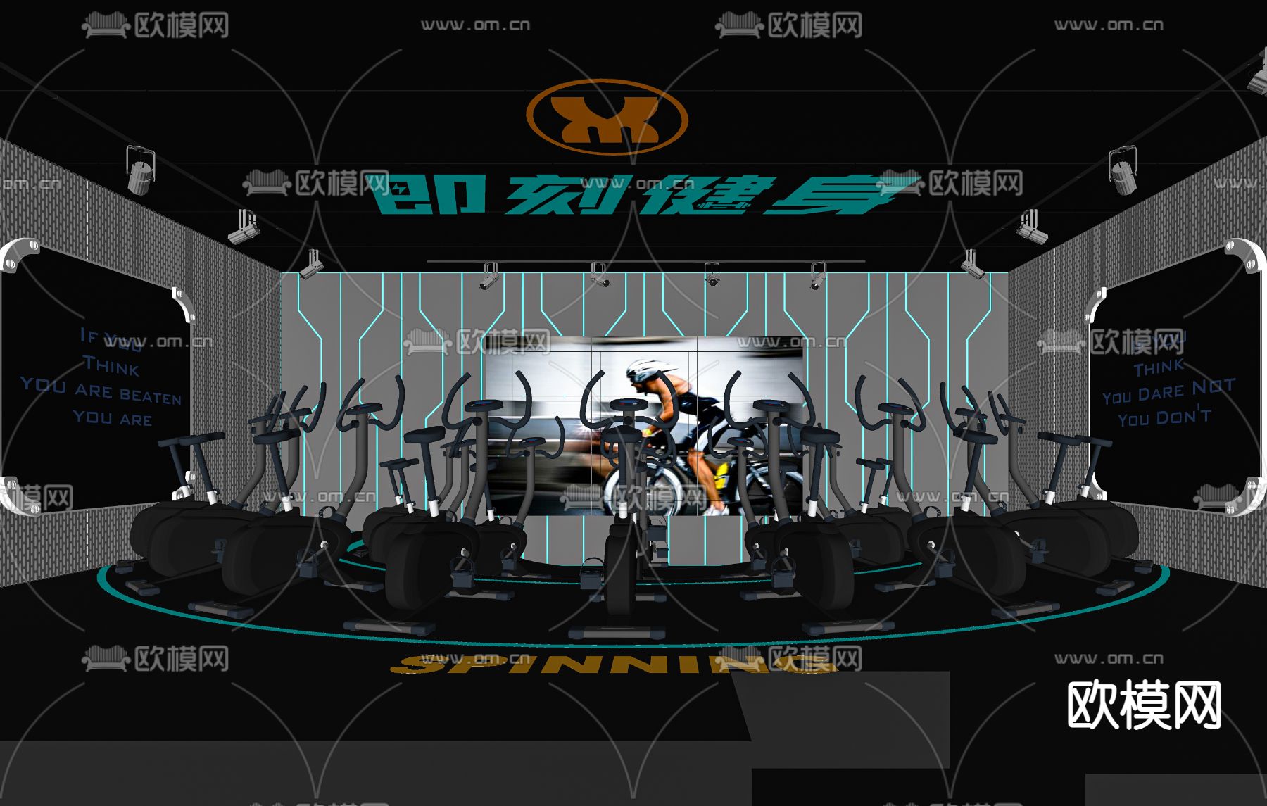现代健身房 动感单车房su模型下载（渲染图2）