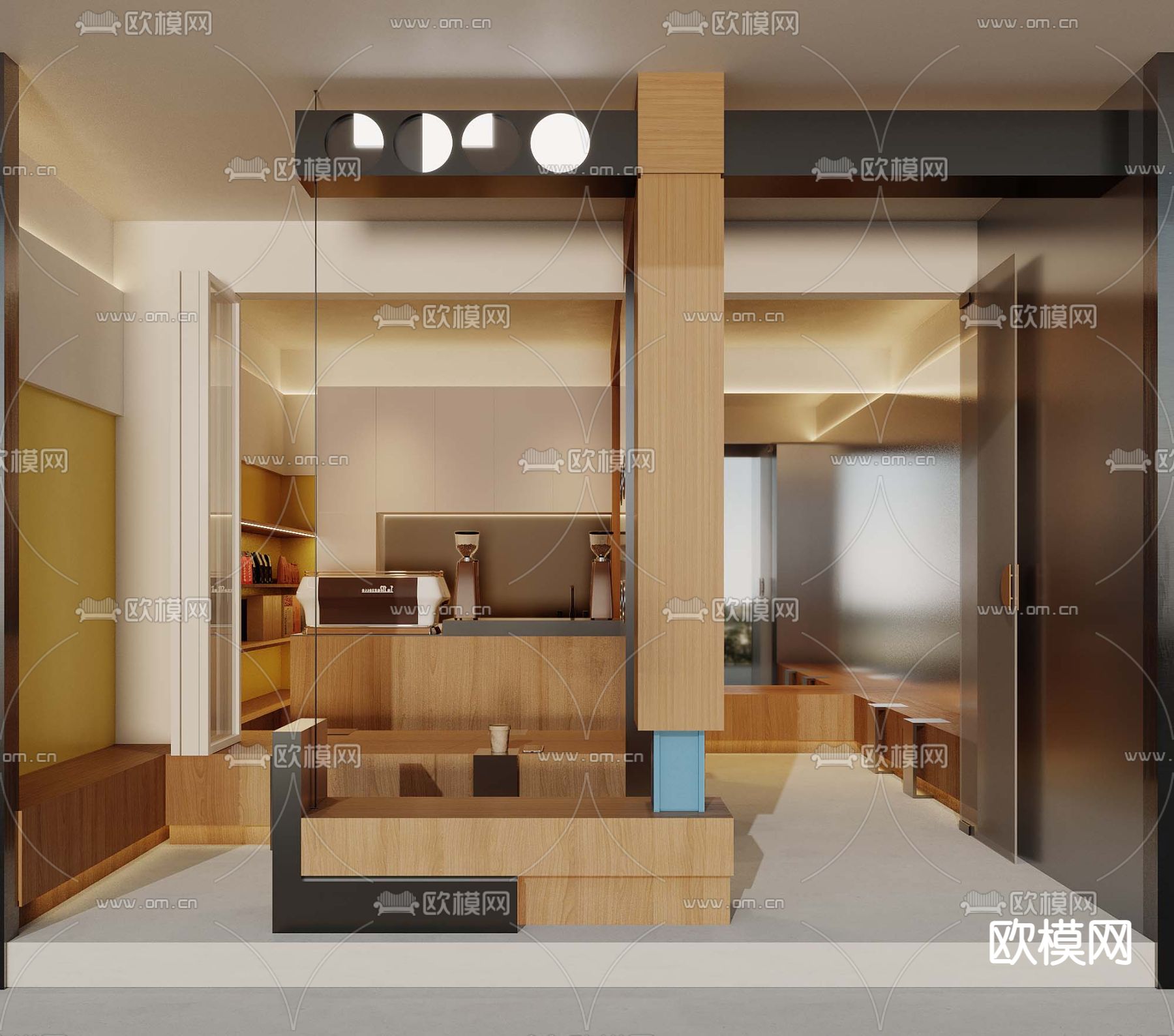 奶油风咖啡店 奶茶店3d模型下载（渲染图1）