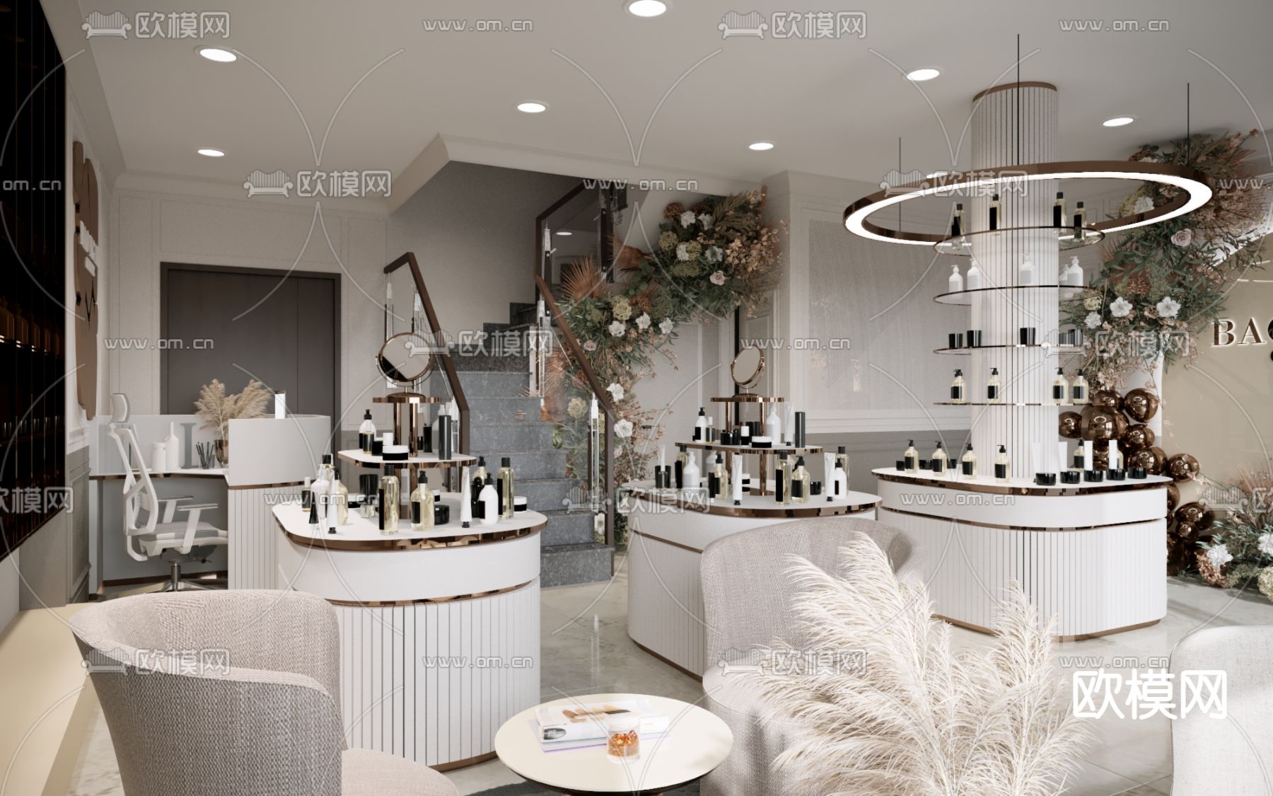 轻奢美妆店 化妆店su模型下载（渲染图1）