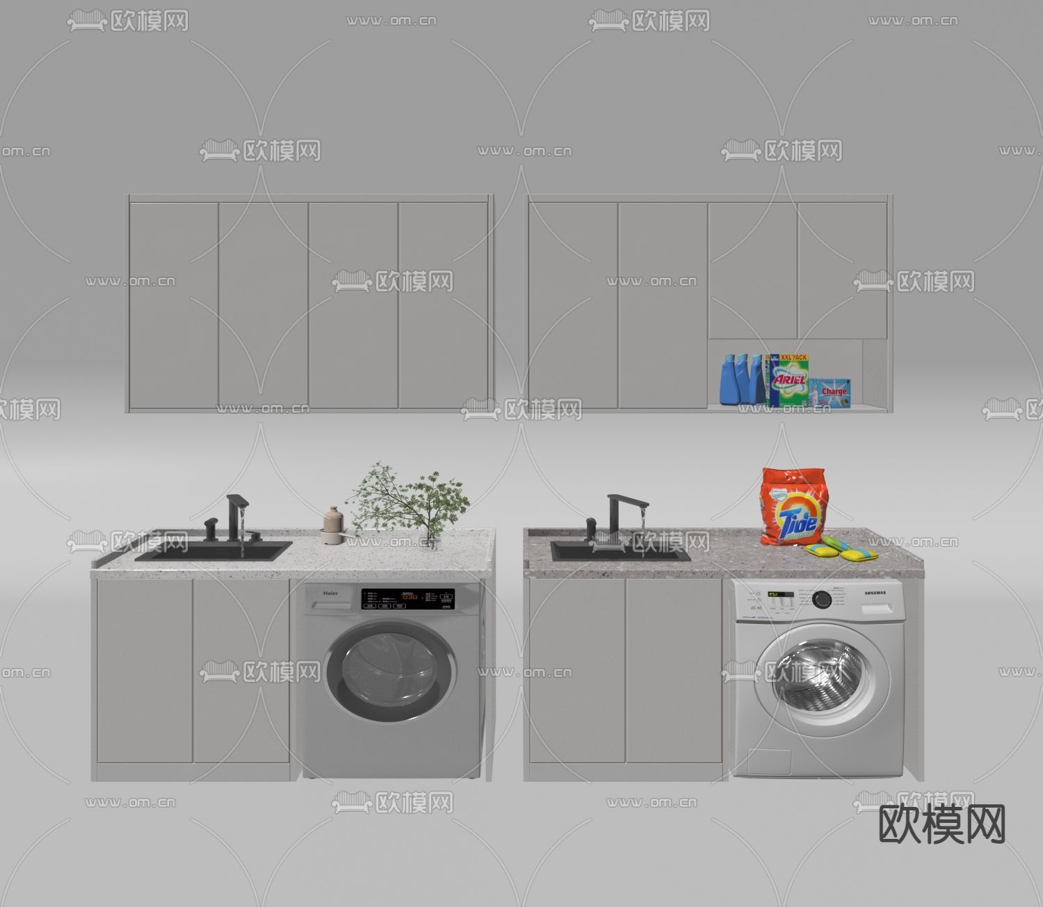 奶油风阳台柜 洗衣柜su模型下载（渲染图2）